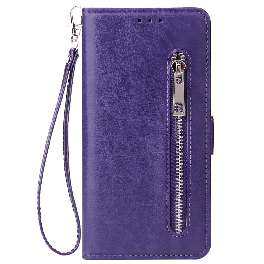 Magnetic Absorbed Zipper Leather Purse Shell for Samsung Galaxy S20 4G/S20 5G - Purple