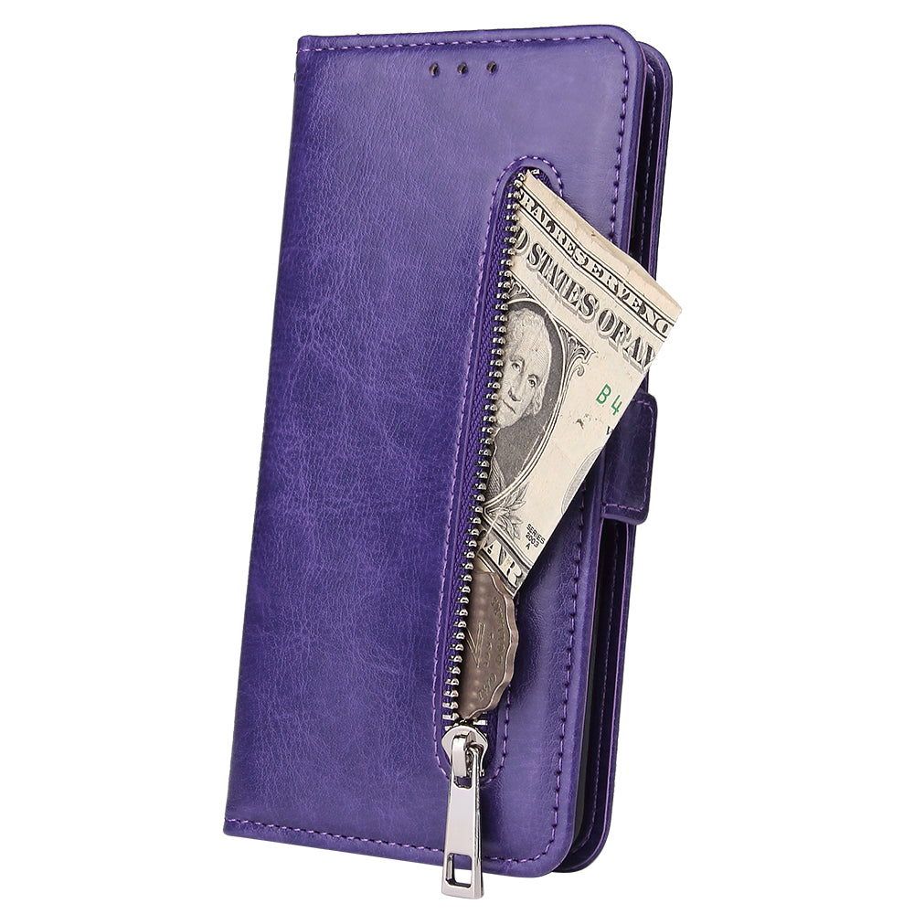 Magnetic Absorbed Zipper Leather Purse Shell for Samsung Galaxy S20 4G/S20 5G - Purple