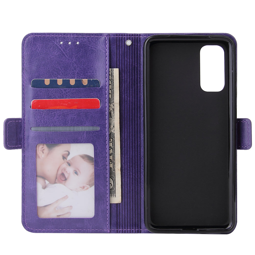 Magnetic Absorbed Zipper Leather Purse Shell for Samsung Galaxy S20 4G/S20 5G - Purple