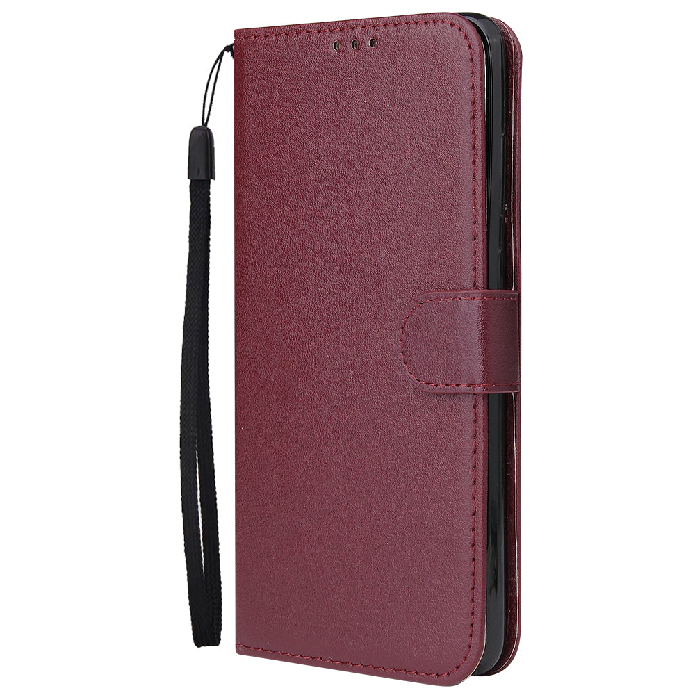 PU Leather Wallet Cell Phone Case with Lanyard for Samsung Galaxy S20 Ultra - Wine Red