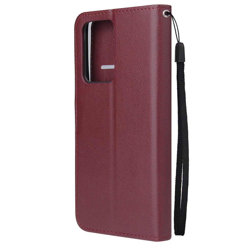 PU Leather Wallet Cell Phone Case with Lanyard for Samsung Galaxy S20 Ultra - Wine Red