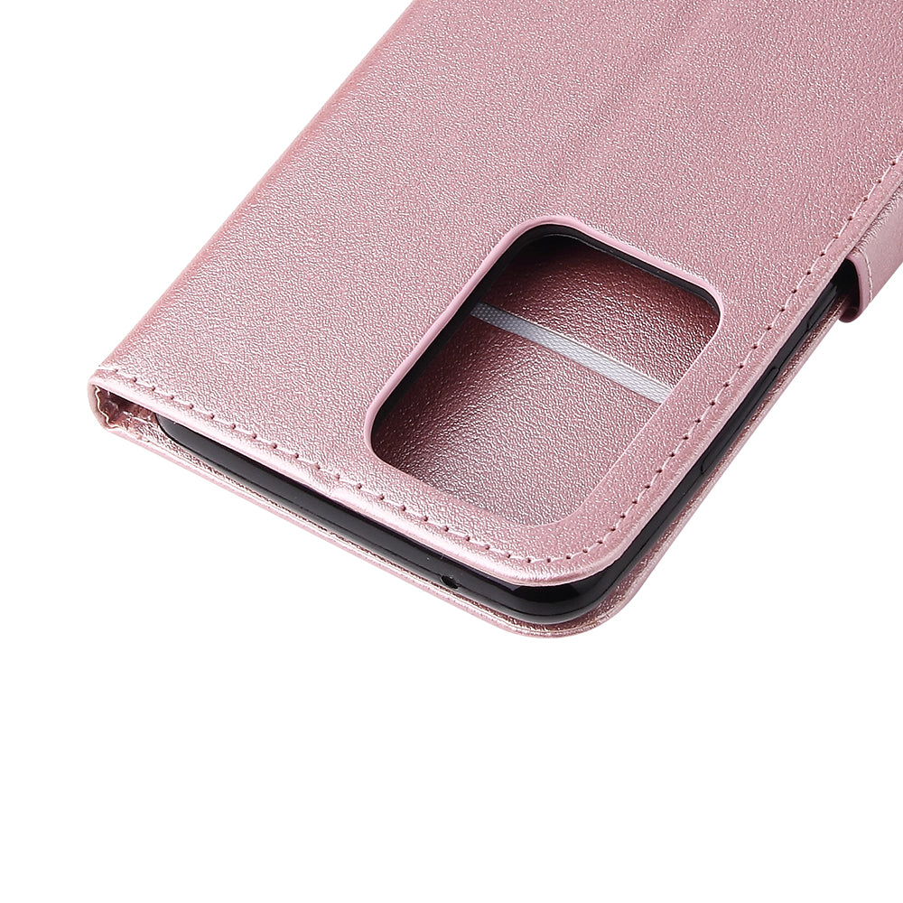 PU Leather Wallet Cell Phone Case with Lanyard for Samsung Galaxy S20 Ultra - Rose Gold