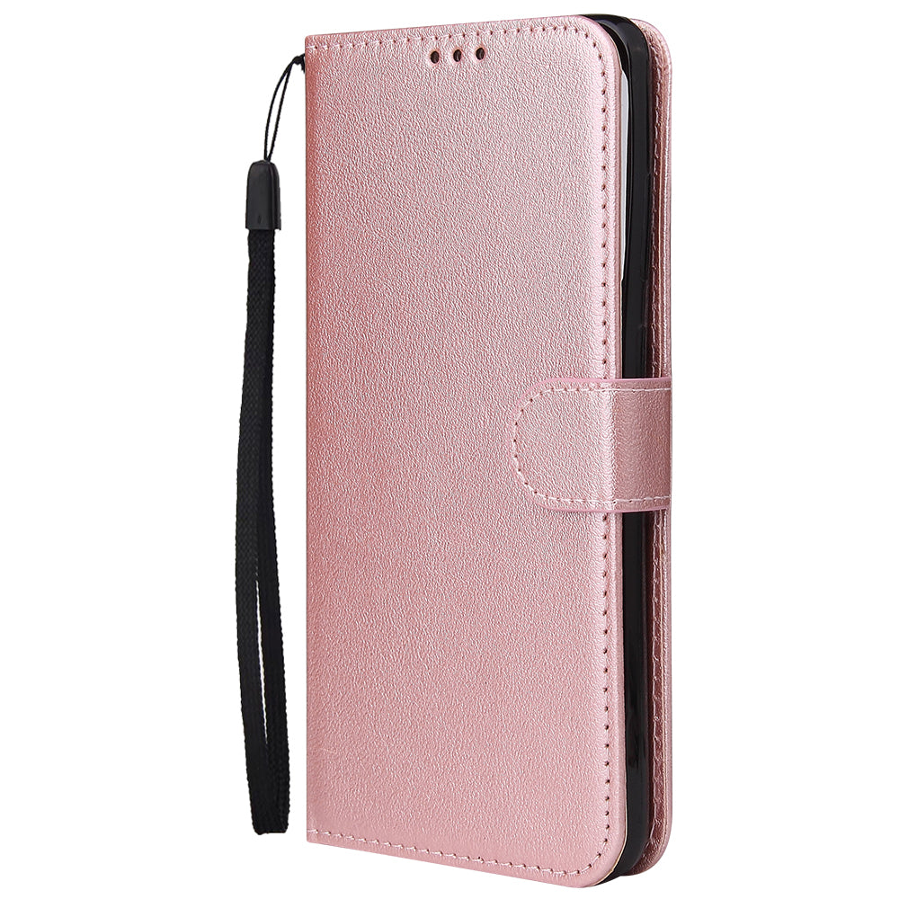 PU Leather Wallet Cell Phone Case with Lanyard for Samsung Galaxy S20 Ultra - Rose Gold