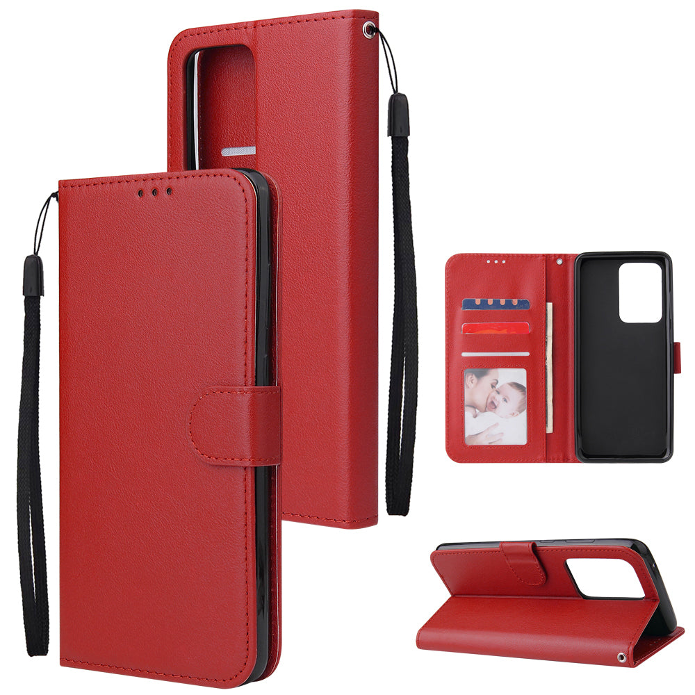 PU Leather Wallet Cell Phone Case with Lanyard for Samsung Galaxy S20 Ultra - Red