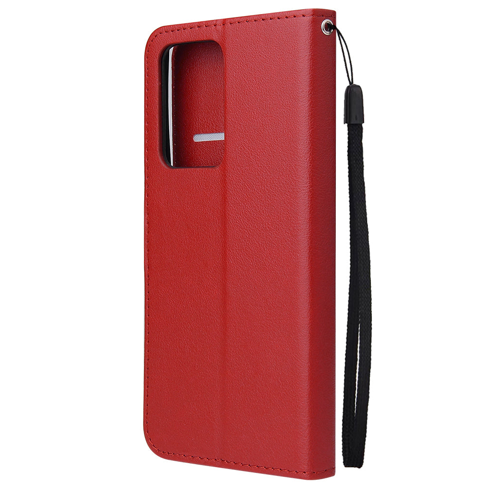 PU Leather Wallet Cell Phone Case with Lanyard for Samsung Galaxy S20 Ultra - Red