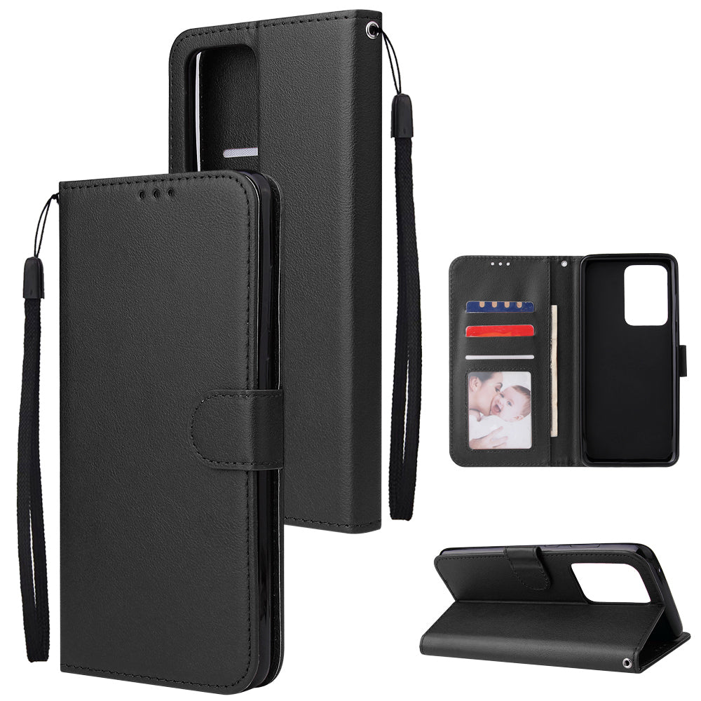 PU Leather Wallet Cell Phone Case with Lanyard for Samsung Galaxy S20 Ultra - Black