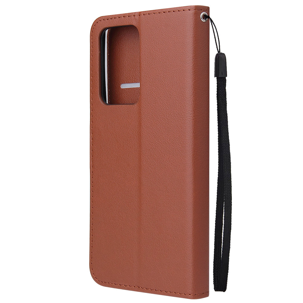 PU Leather Wallet Cell Phone Case with Lanyard for Samsung Galaxy S20 Ultra - Brown