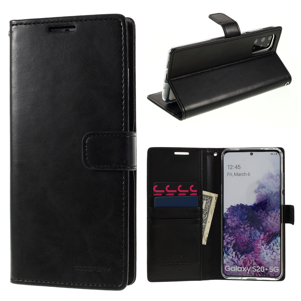 MERCURY GOOSPERY Blue Moon Magnetic Flap Leather Cover for Samsung Galaxy S20 Plus - Black