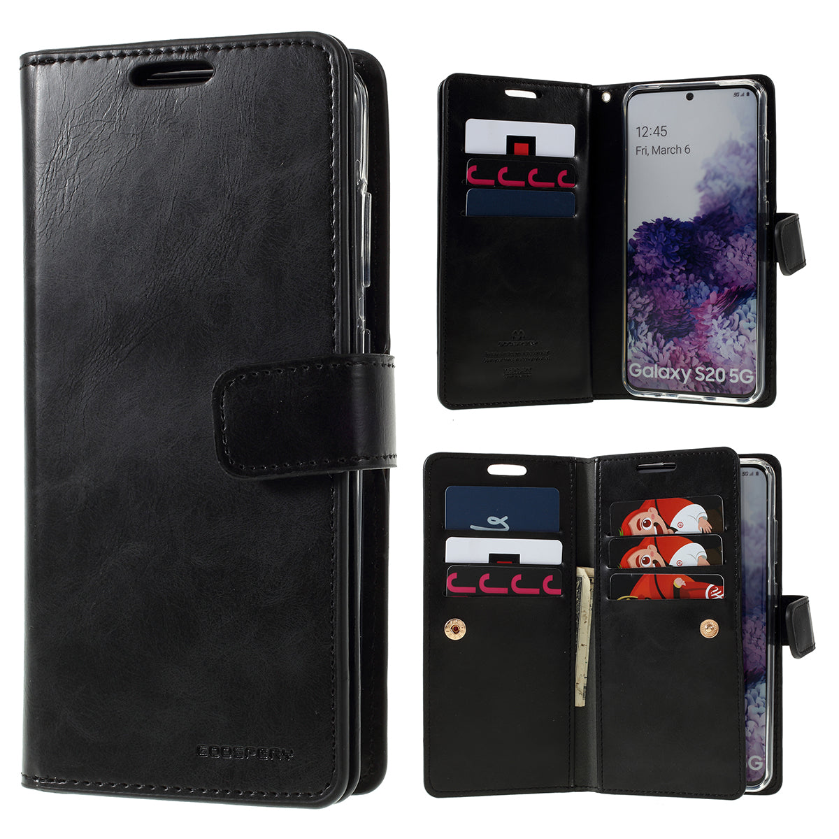 MERCURY GOOSPERY Mansoor Series Wallet Style Leather Cover Case for Samsung Galaxy S20 4G/S20 5G - Black