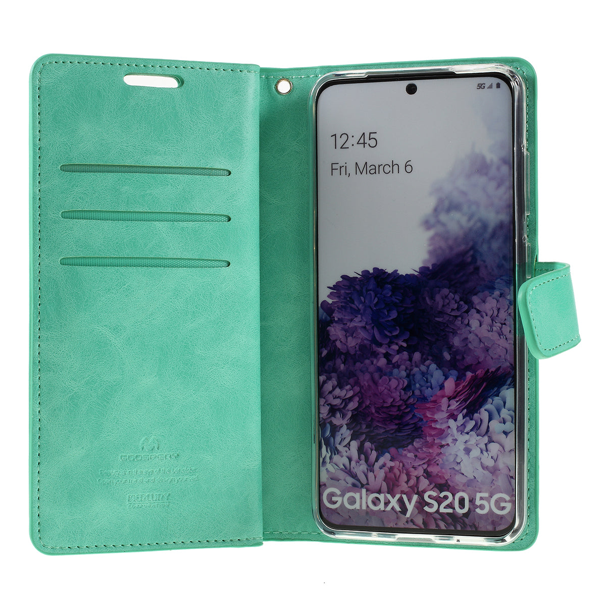 MERCURY GOOSPERY Mansoor Series Wallet Style Leather Cover Case for Samsung Galaxy S20 4G/S20 5G - Cyan