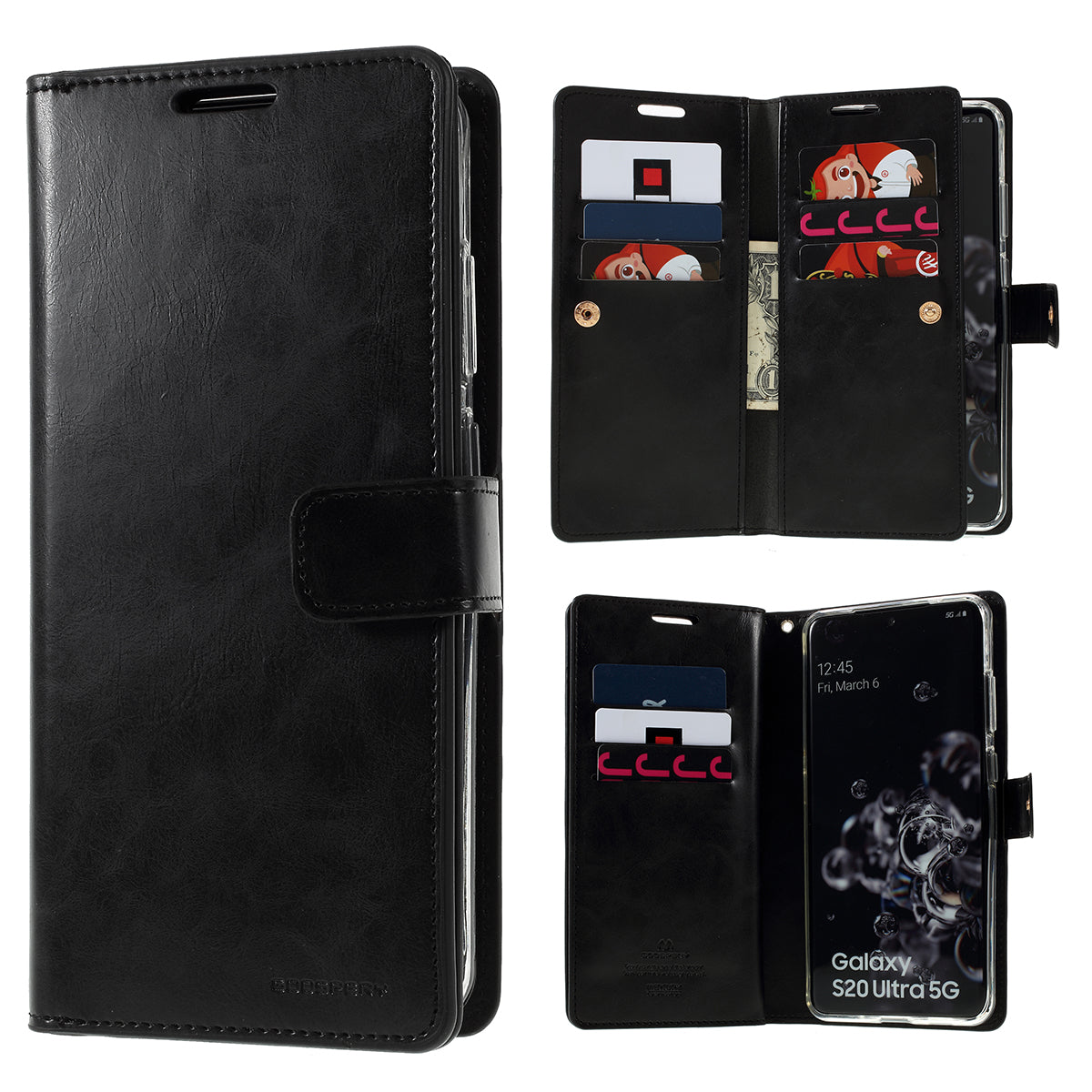 MERCURY GOOSPERY for Samsung Galaxy S20 Ultra Mansoor Wallet Diary Leather Mobile Phone Case - Black