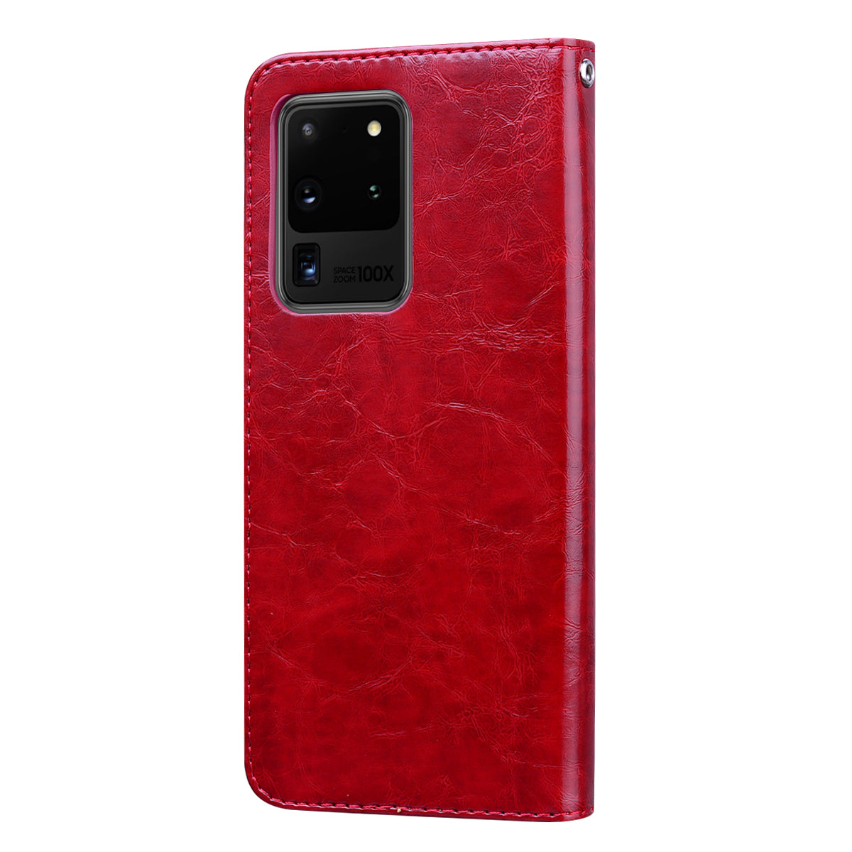 Business Style Oil Wax PU Leather Wallet Cover for Samsung Galaxy S20 Ultra - Red