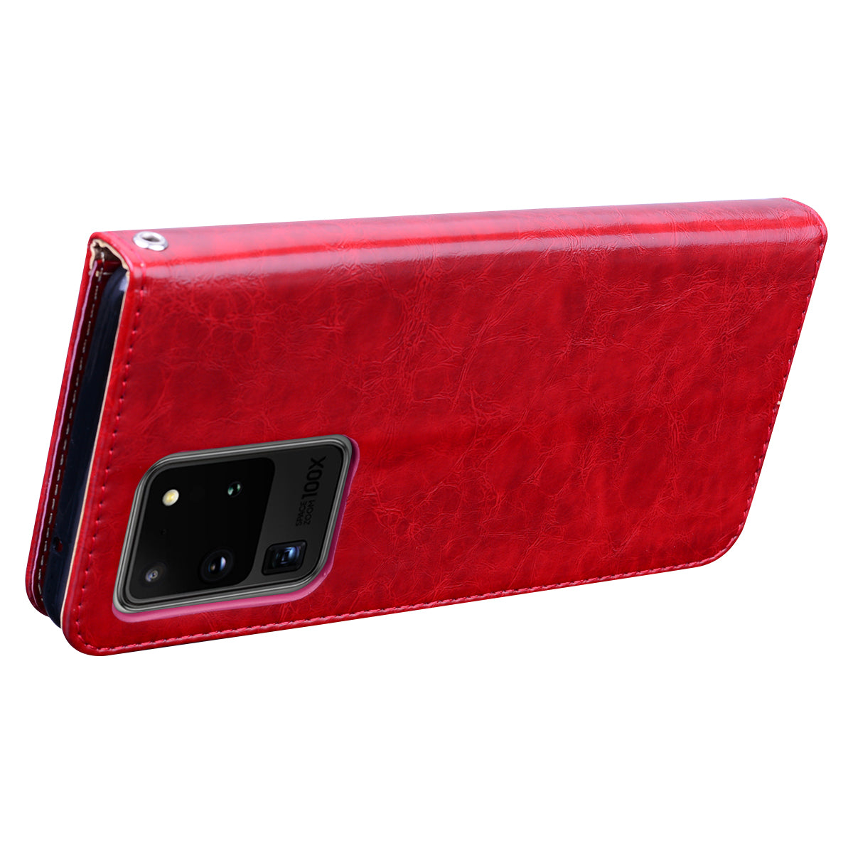 Business Style Oil Wax PU Leather Wallet Cover for Samsung Galaxy S20 Ultra - Red