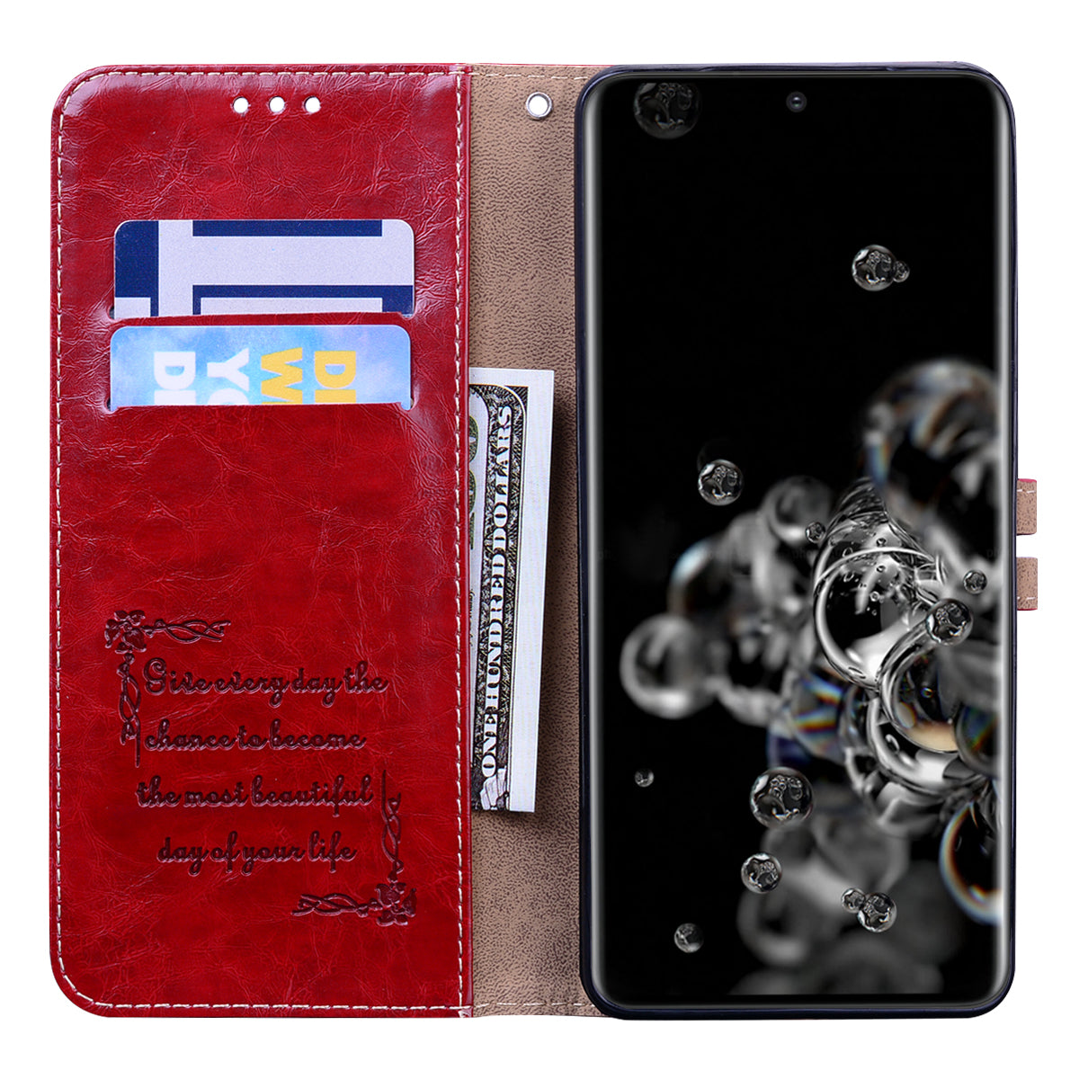 Business Style Oil Wax PU Leather Wallet Cover for Samsung Galaxy S20 Ultra - Red