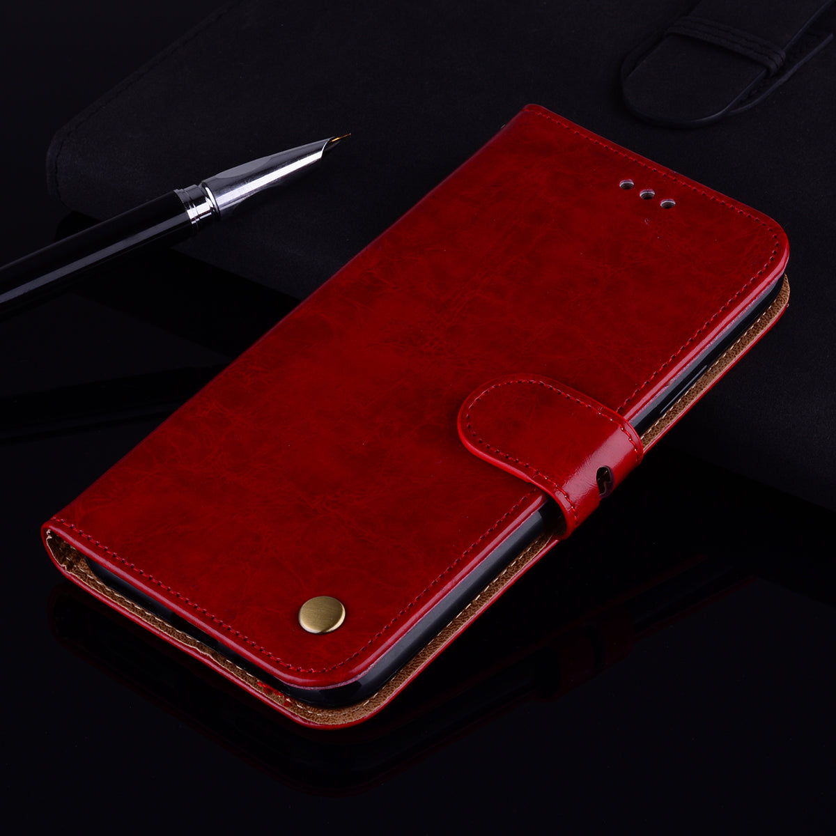 Business Style Oil Wax PU Leather Wallet Cover for Samsung Galaxy S20 Ultra - Red