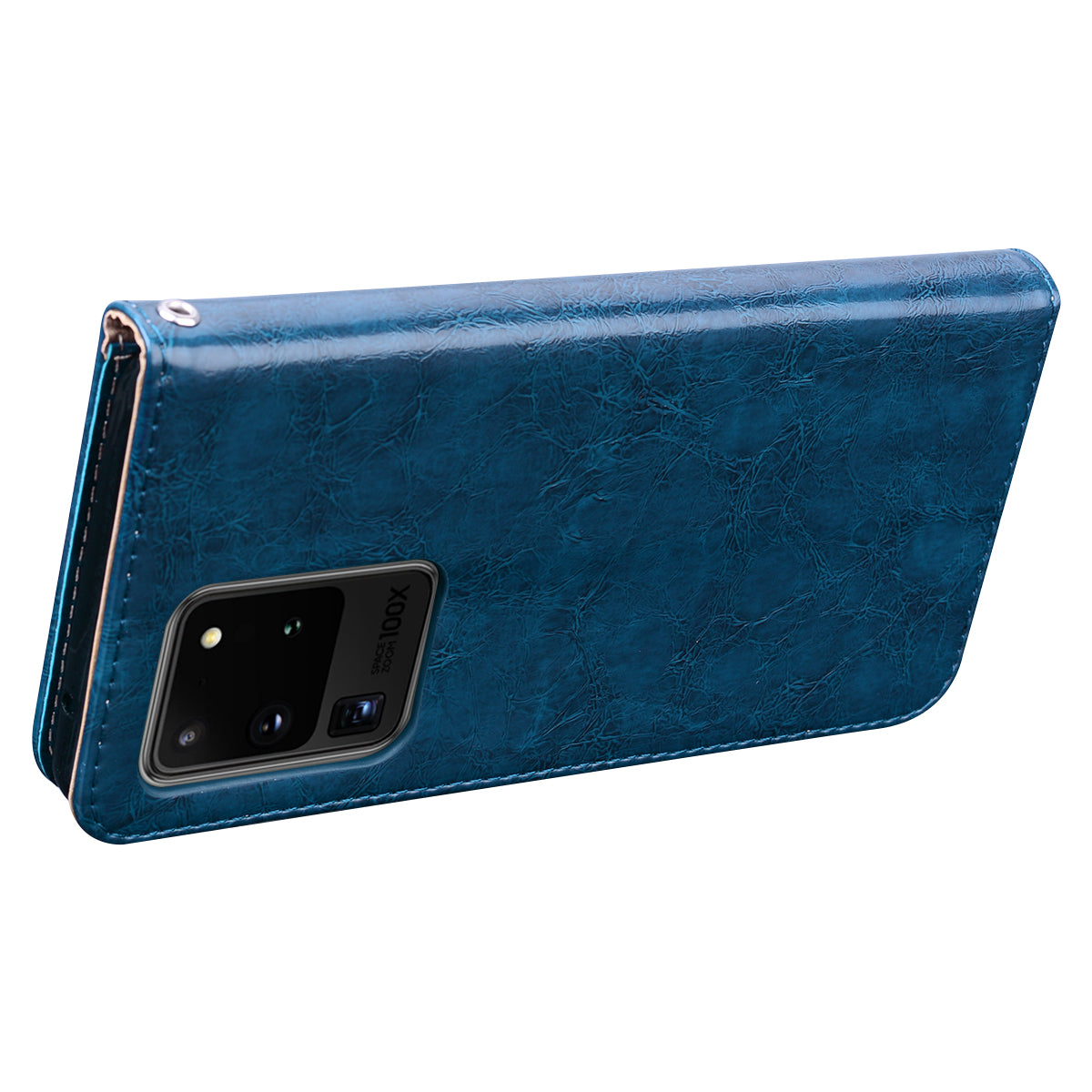 Business Style Oil Wax PU Leather Wallet Cover for Samsung Galaxy S20 Ultra - Blue