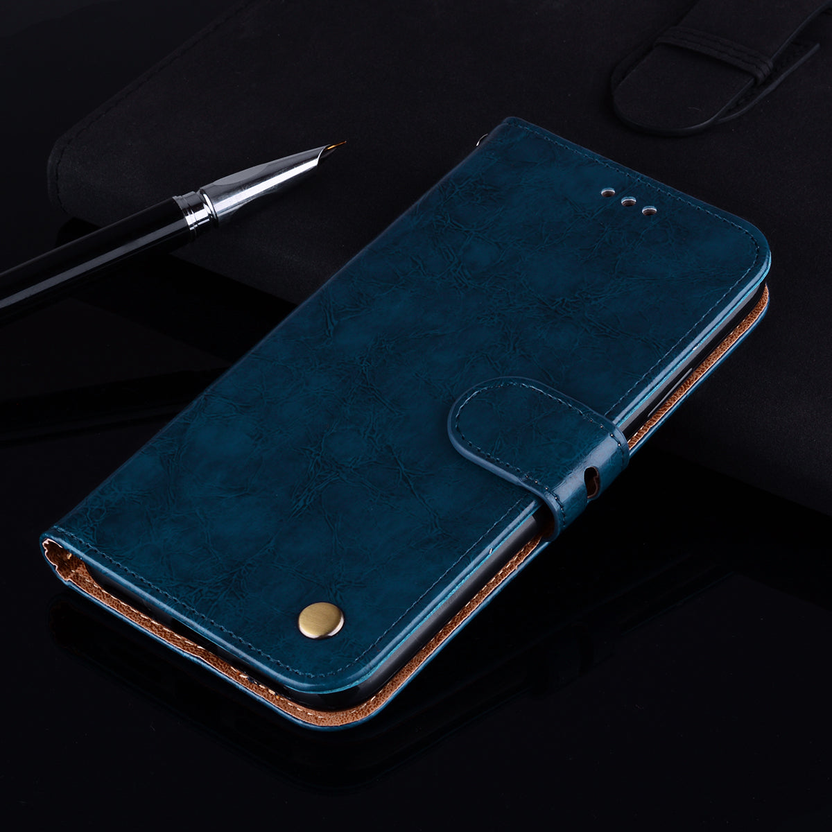 Business Style Oil Wax PU Leather Wallet Cover for Samsung Galaxy S20 Ultra - Blue