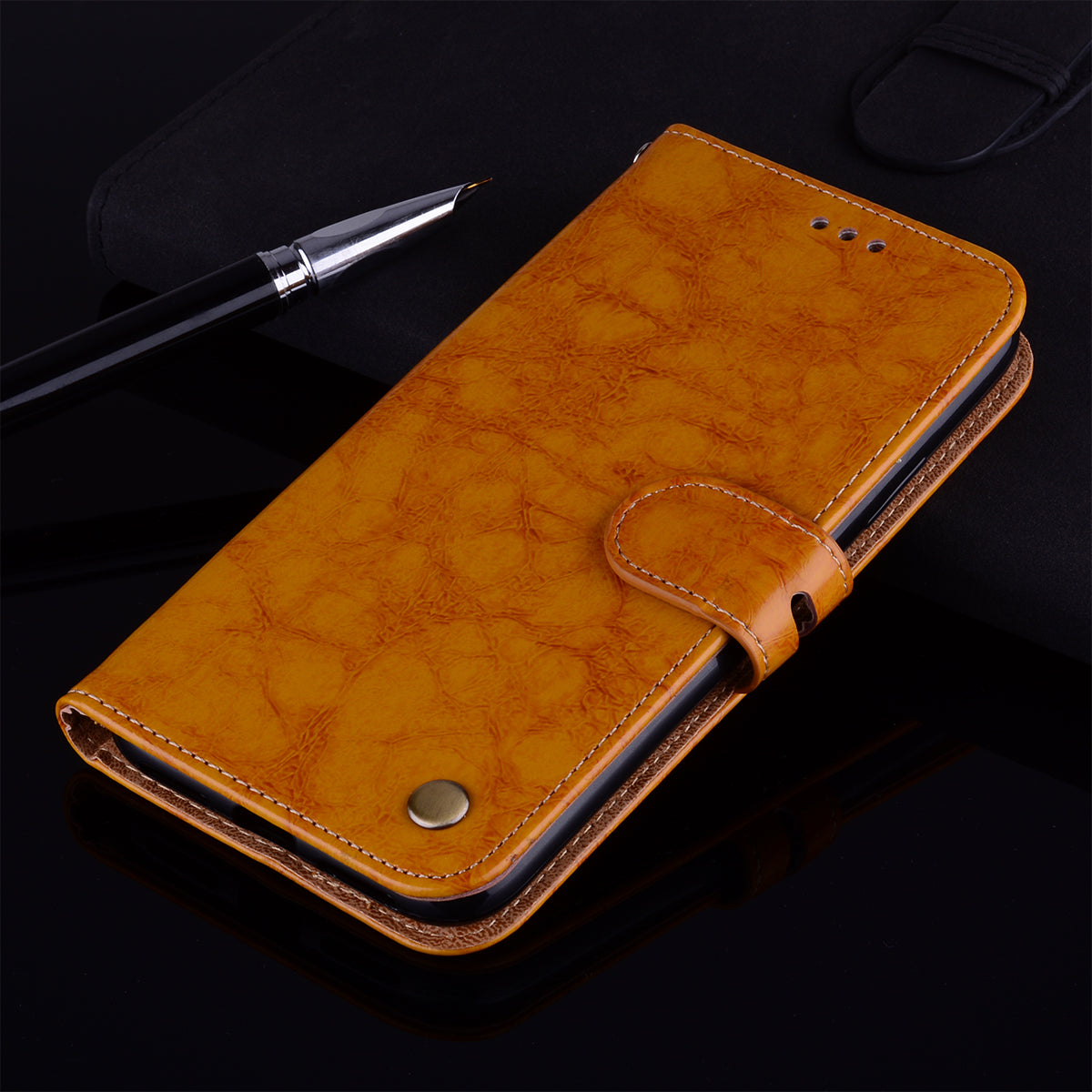 Business Style Oil Wax PU Leather Wallet Cover for Samsung Galaxy S20 Ultra - Brown