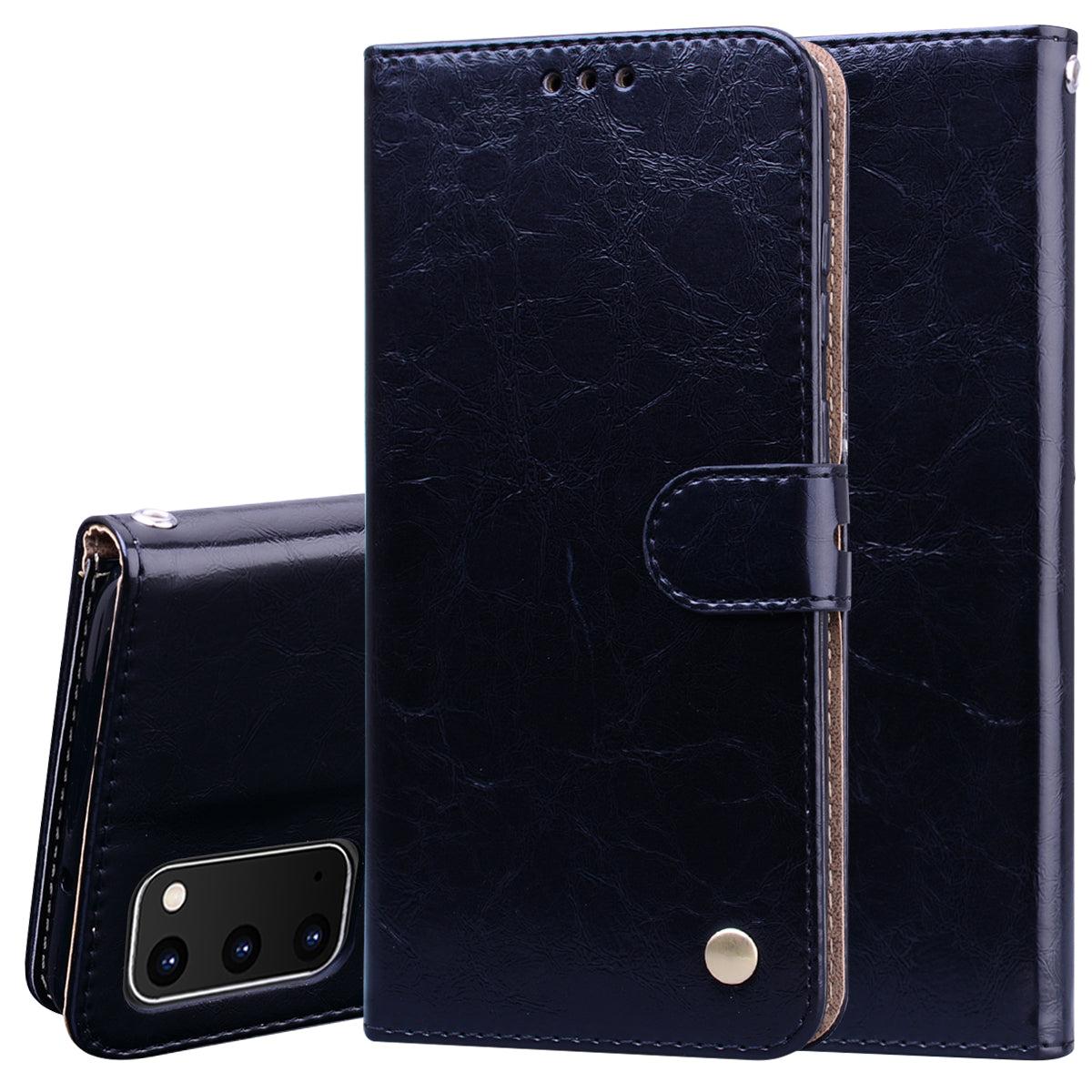 Oil Wax PU Leather Business Style Cell Phone Case for Samsung Galaxy S20 4G/S20 5G - Black