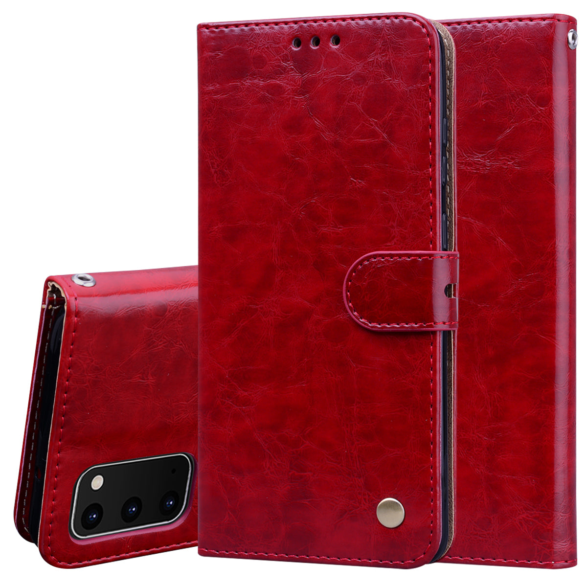 Oil Wax PU Leather Business Style Cell Phone Case for Samsung Galaxy S20 4G/S20 5G - Red