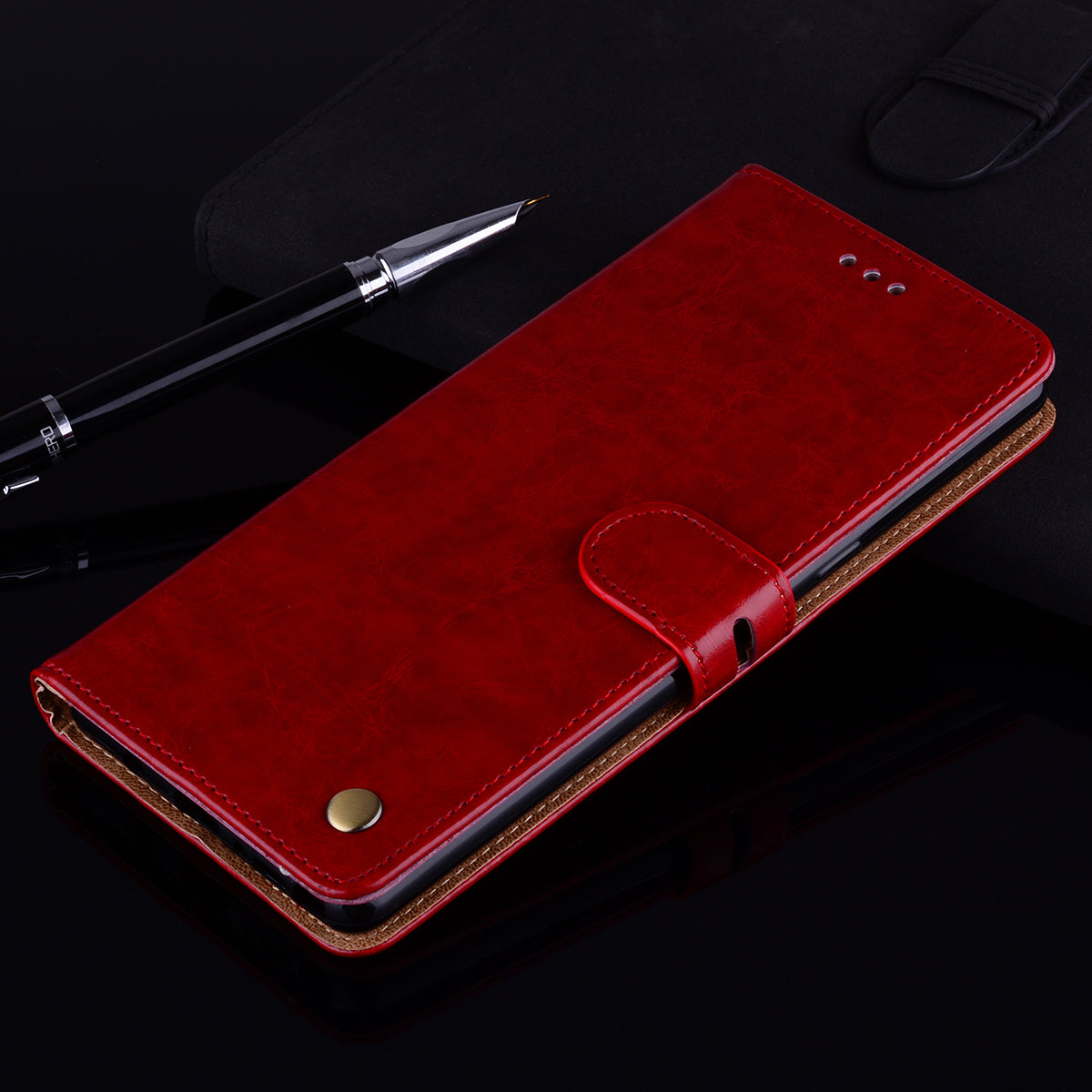 Oil Wax PU Leather Business Style Cell Phone Case for Samsung Galaxy S20 4G/S20 5G - Red