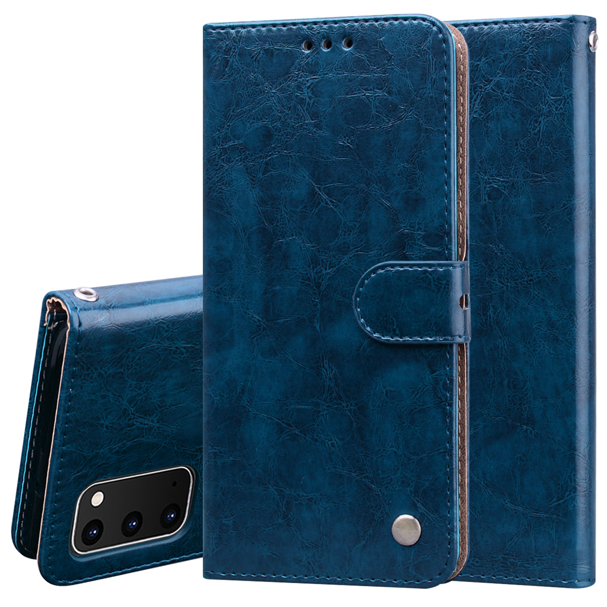 Oil Wax PU Leather Business Style Cell Phone Case for Samsung Galaxy S20 4G/S20 5G - Blue