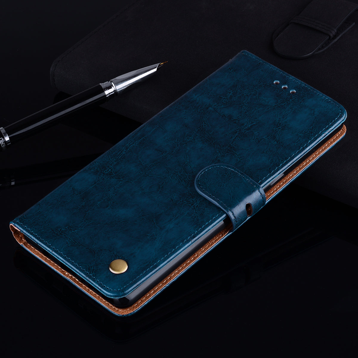 Oil Wax PU Leather Business Style Cell Phone Case for Samsung Galaxy S20 4G/S20 5G - Blue