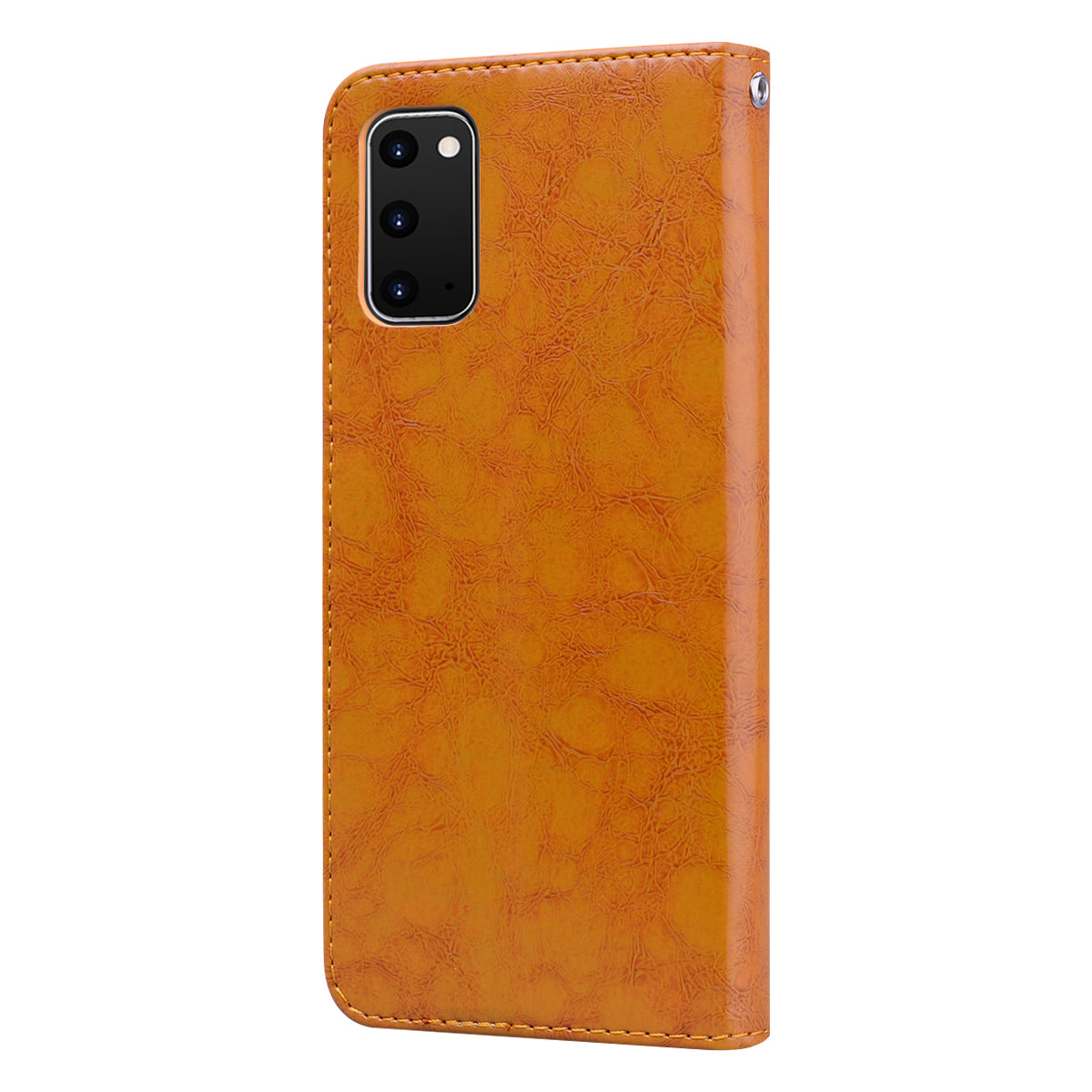 Oil Wax PU Leather Business Style Cell Phone Case for Samsung Galaxy S20 4G/S20 5G - Brown