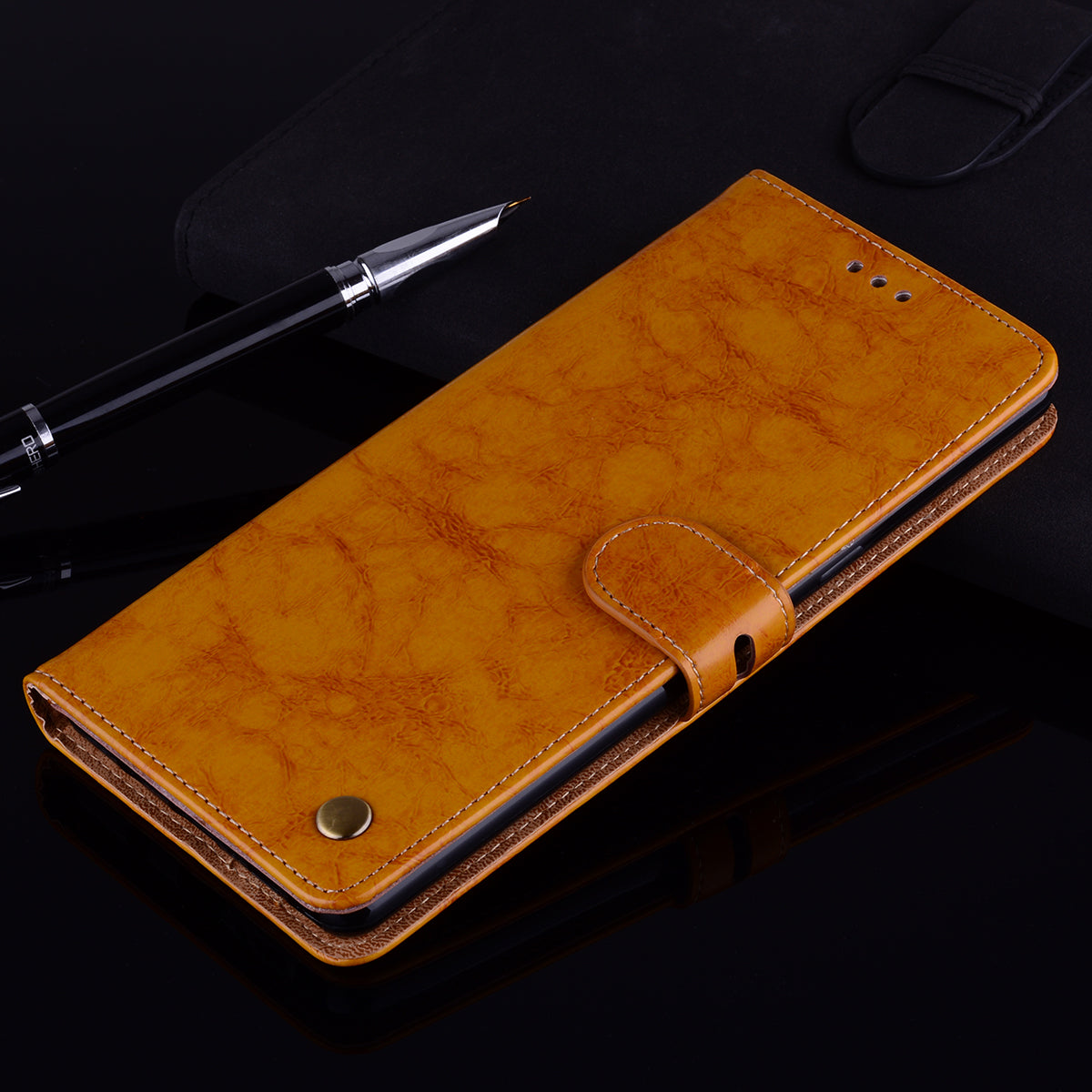 Oil Wax PU Leather Business Style Cell Phone Case for Samsung Galaxy S20 4G/S20 5G - Brown