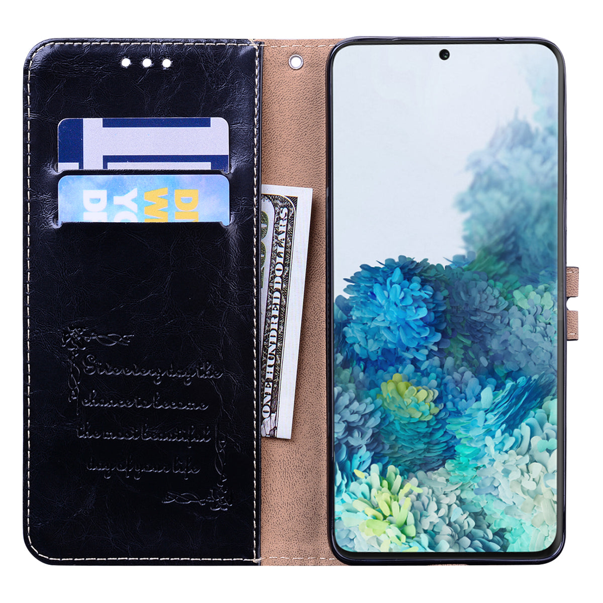 Business Style Oil Wax PU Leather Wallet Stand Mobile Phone Cover for Samsung Galaxy S20 Plus / S20 Plus 5G - Black