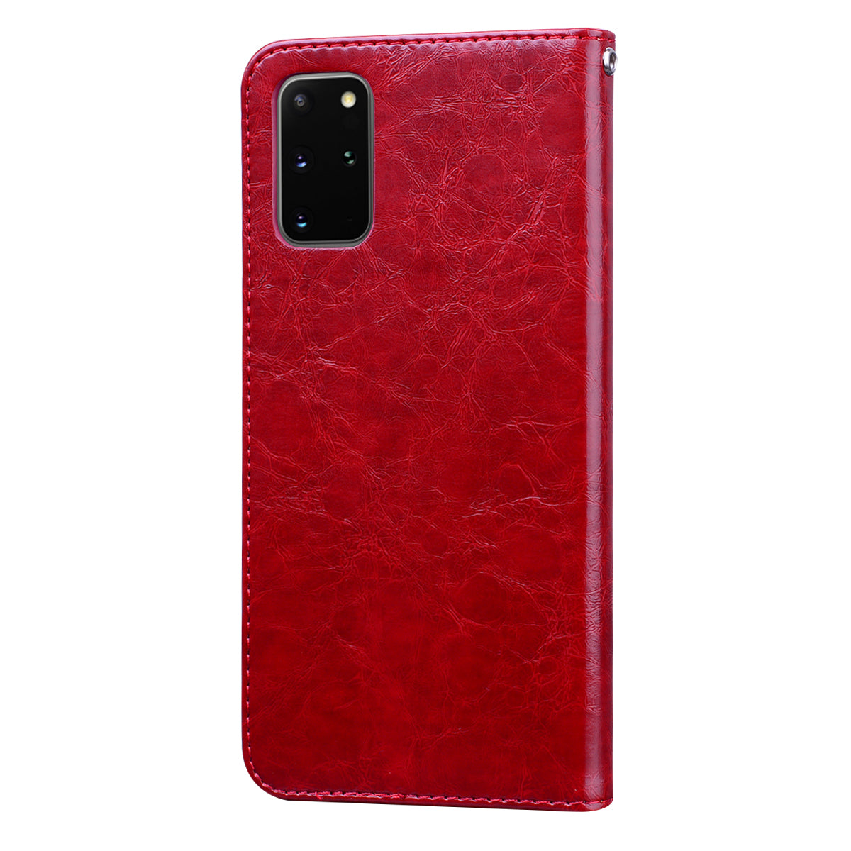 Business Style Oil Wax PU Leather Wallet Stand Mobile Phone Cover for Samsung Galaxy S20 Plus / S20 Plus 5G - Red