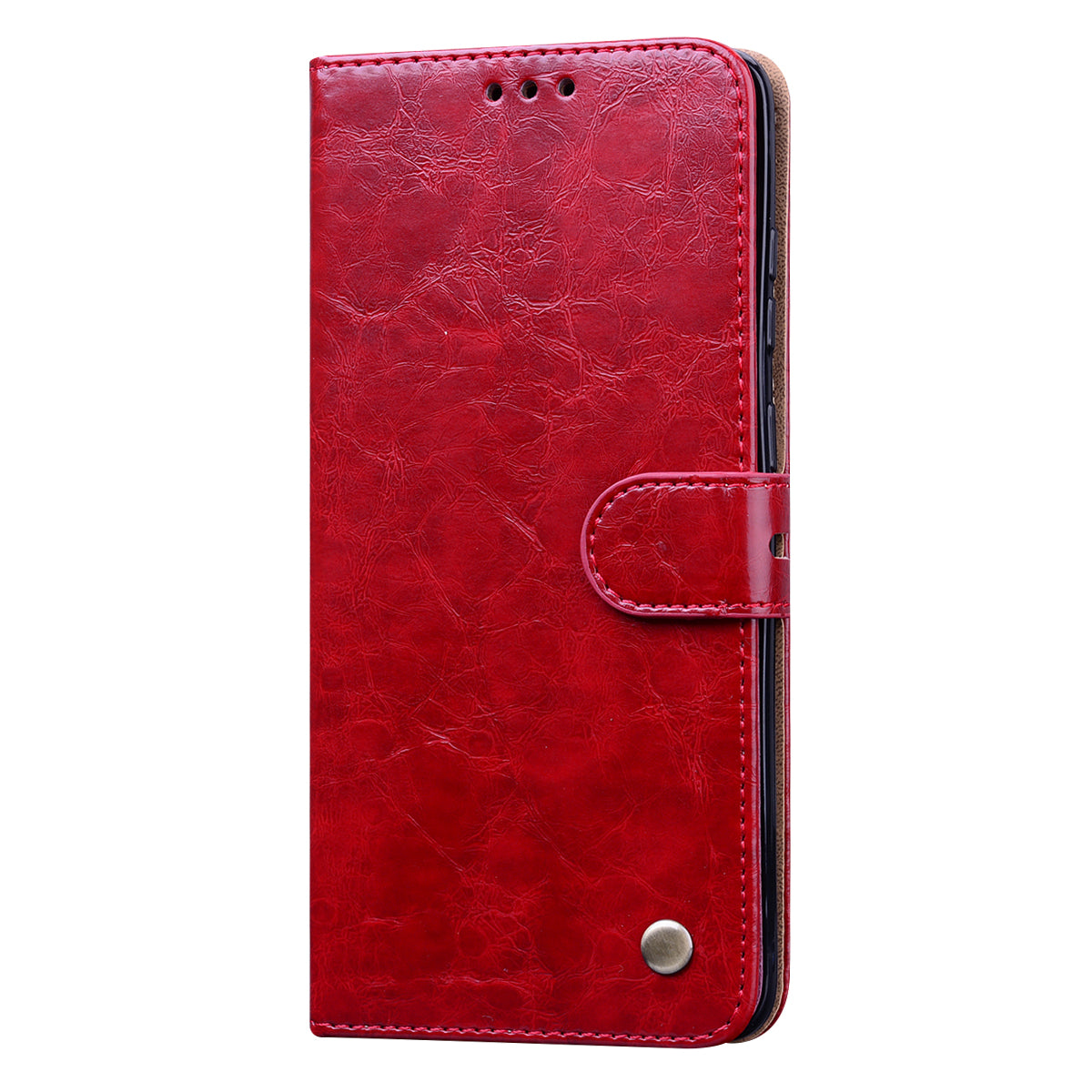 Business Style Oil Wax PU Leather Wallet Stand Mobile Phone Cover for Samsung Galaxy S20 Plus / S20 Plus 5G - Red