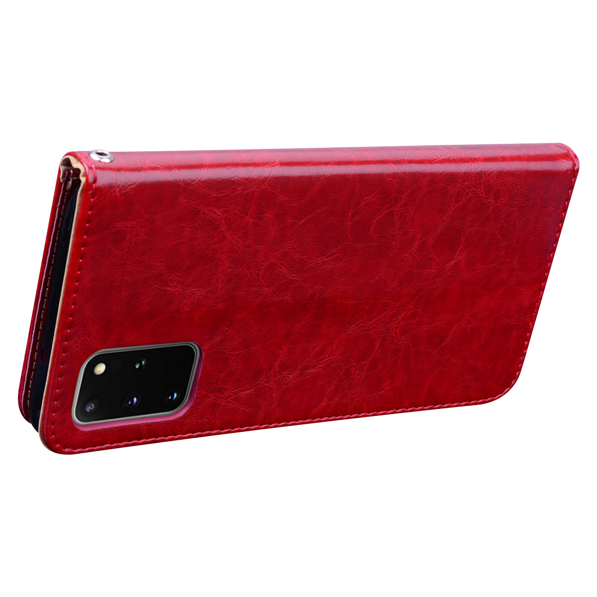 Business Style Oil Wax PU Leather Wallet Stand Mobile Phone Cover for Samsung Galaxy S20 Plus / S20 Plus 5G - Red