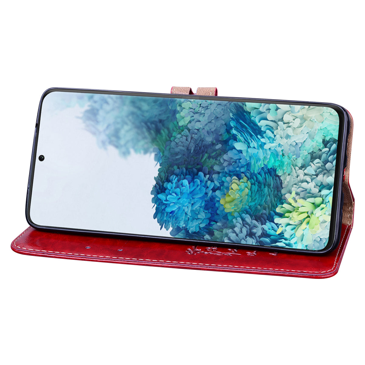 Business Style Oil Wax PU Leather Wallet Stand Mobile Phone Cover for Samsung Galaxy S20 Plus / S20 Plus 5G - Red