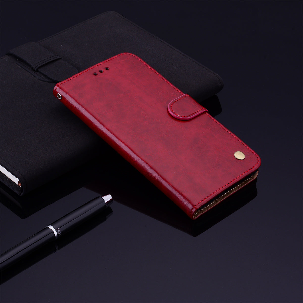 Business Style Oil Wax PU Leather Wallet Stand Mobile Phone Cover for Samsung Galaxy S20 Plus / S20 Plus 5G - Red