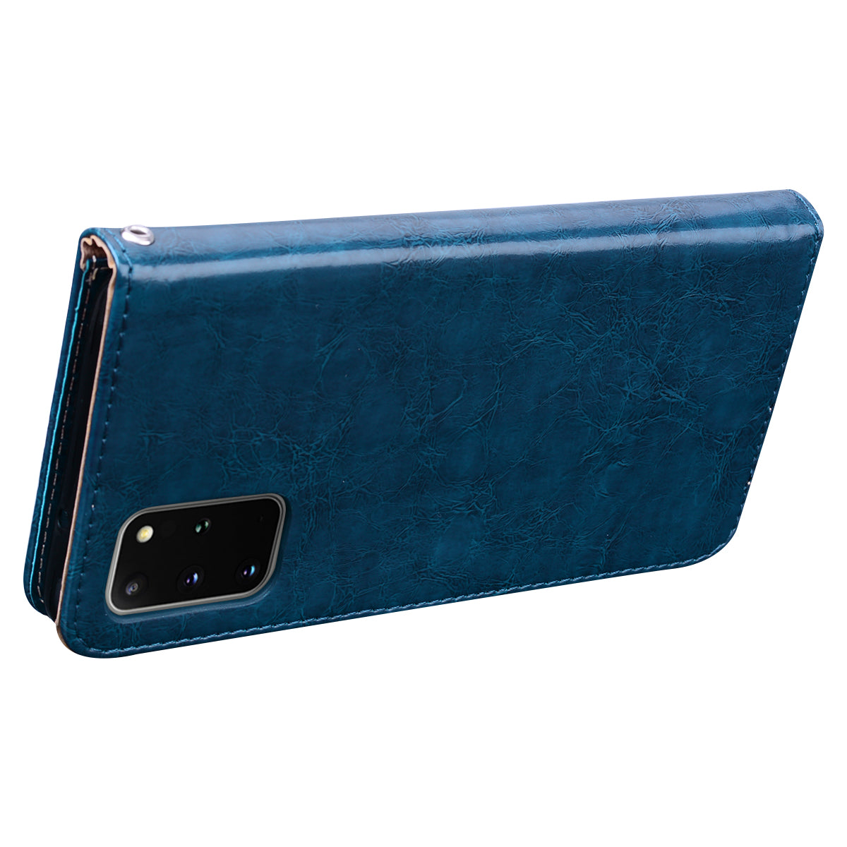 Business Style Oil Wax PU Leather Wallet Stand Mobile Phone Cover for Samsung Galaxy S20 Plus / S20 Plus 5G - Blue