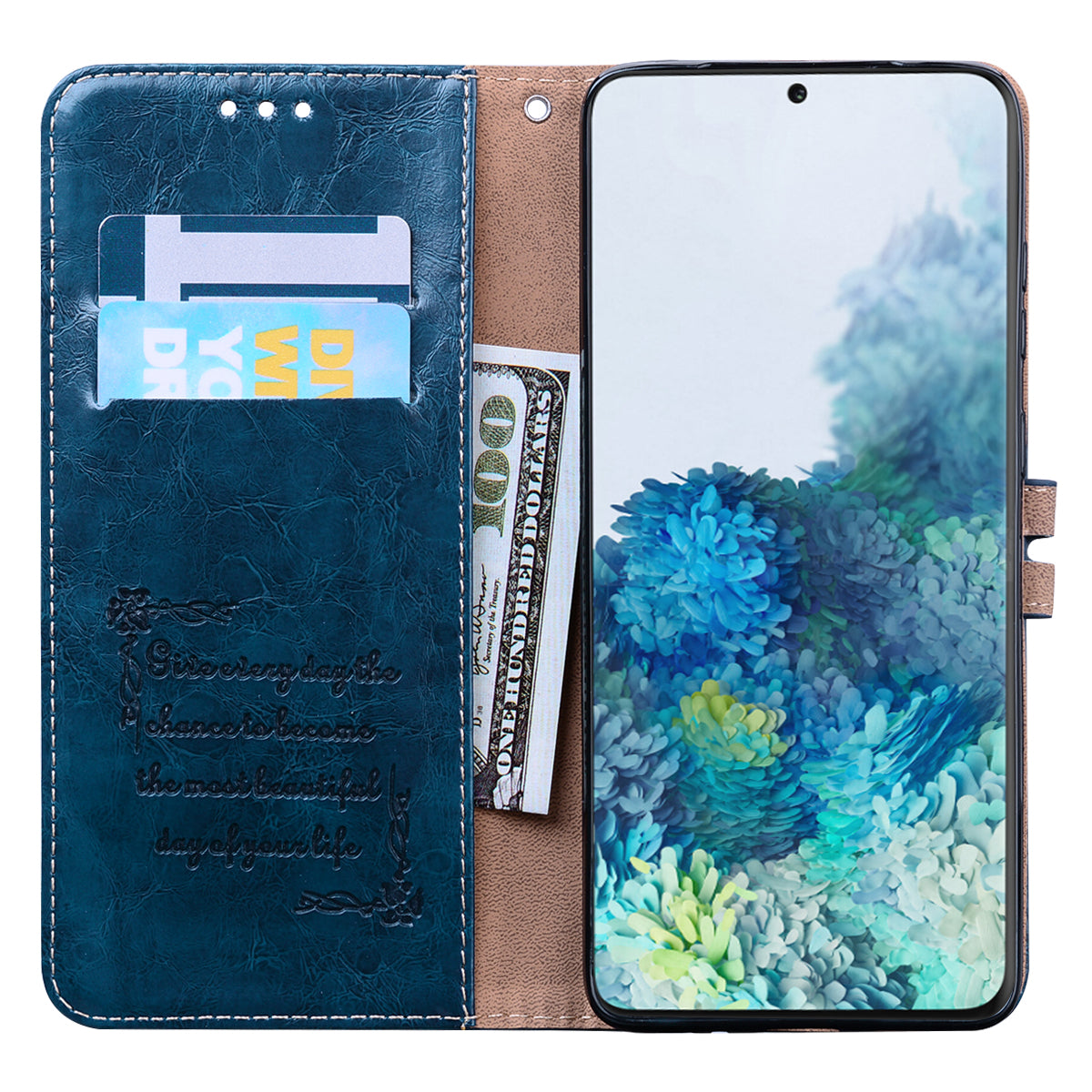 Business Style Oil Wax PU Leather Wallet Stand Mobile Phone Cover for Samsung Galaxy S20 Plus / S20 Plus 5G - Blue