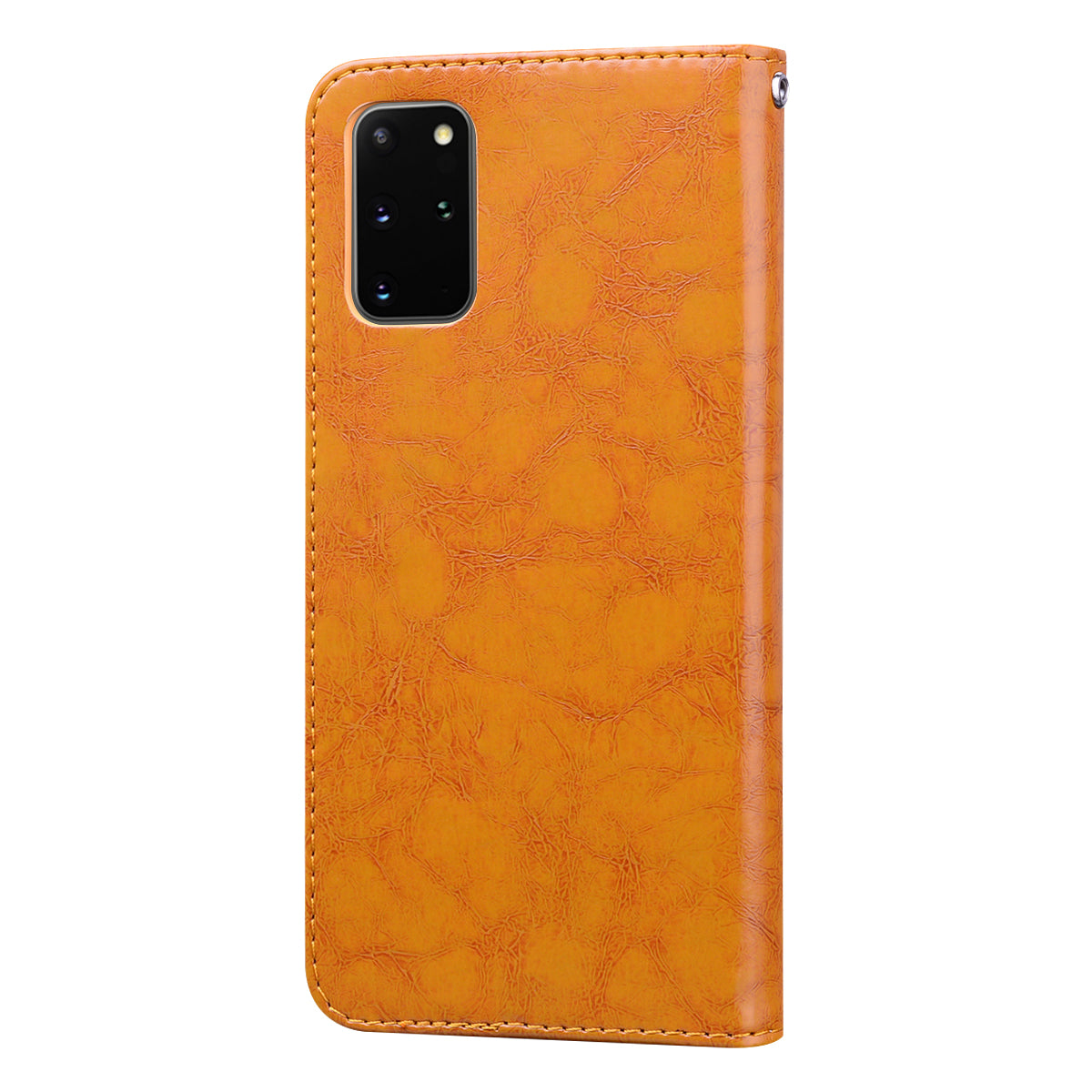 Business Style Oil Wax PU Leather Wallet Stand Mobile Phone Cover for Samsung Galaxy S20 Plus / S20 Plus 5G - Yellow