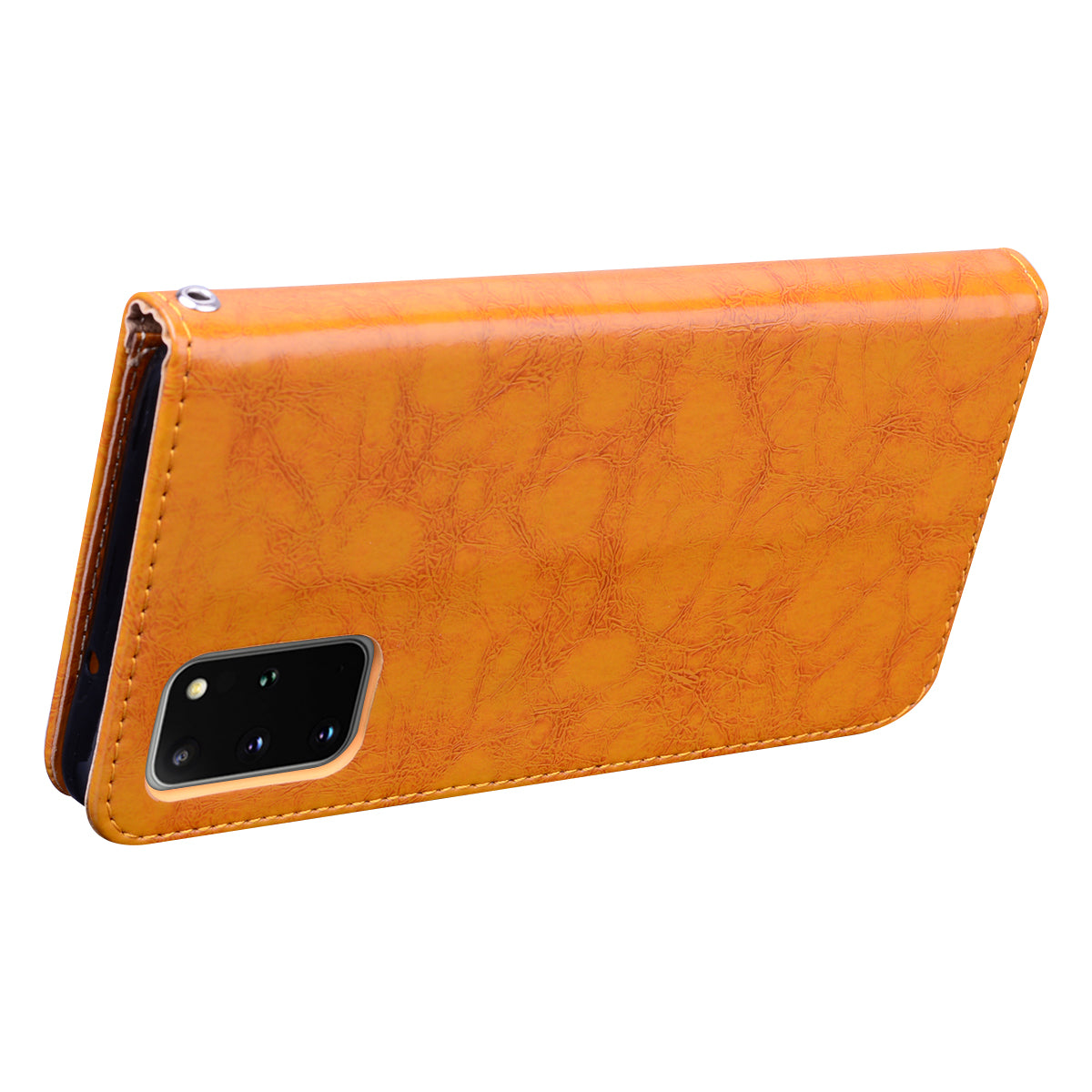 Business Style Oil Wax PU Leather Wallet Stand Mobile Phone Cover for Samsung Galaxy S20 Plus / S20 Plus 5G - Yellow