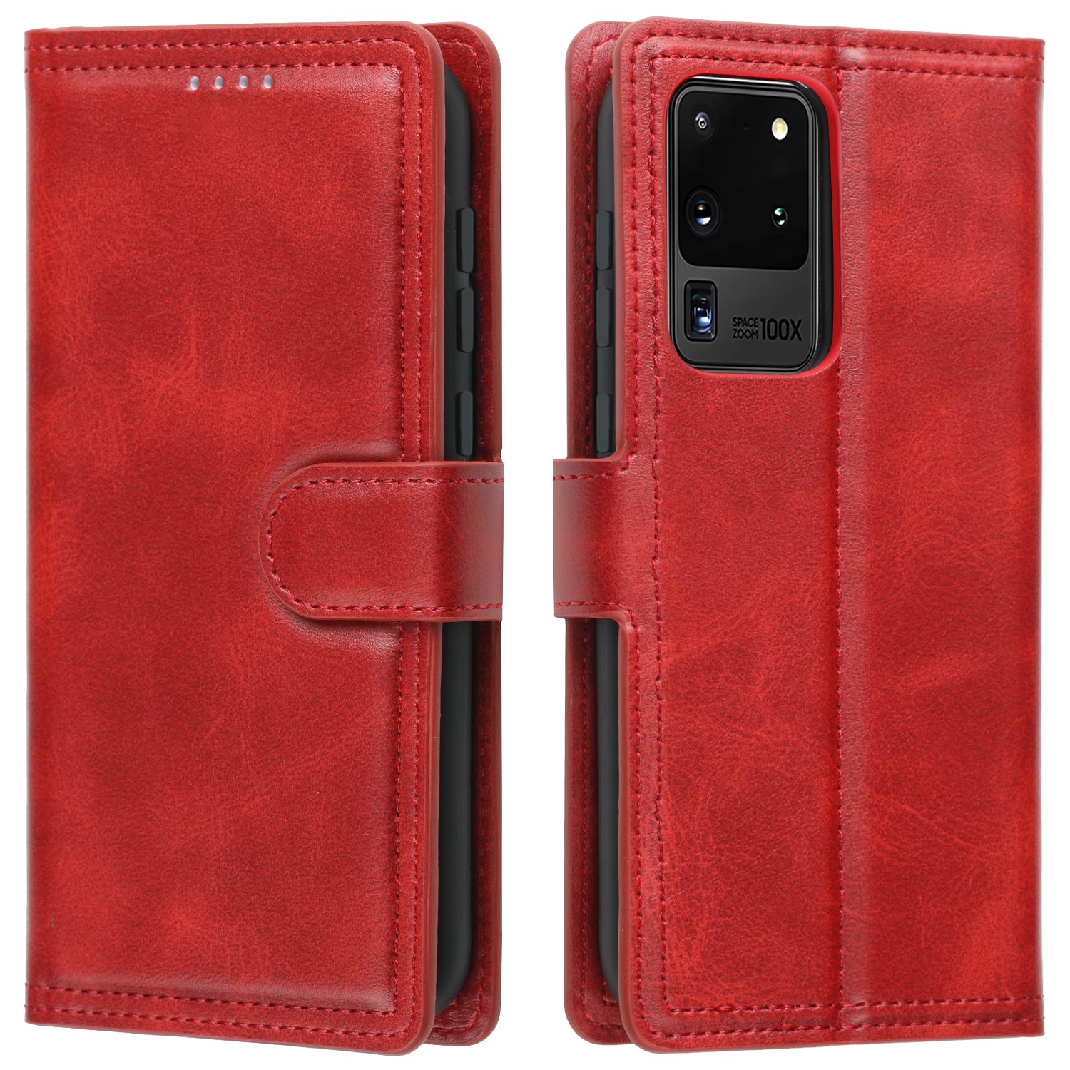 Wallet Leather Stand Phone Cover for Samsung Galaxy S20 Ultra - Red