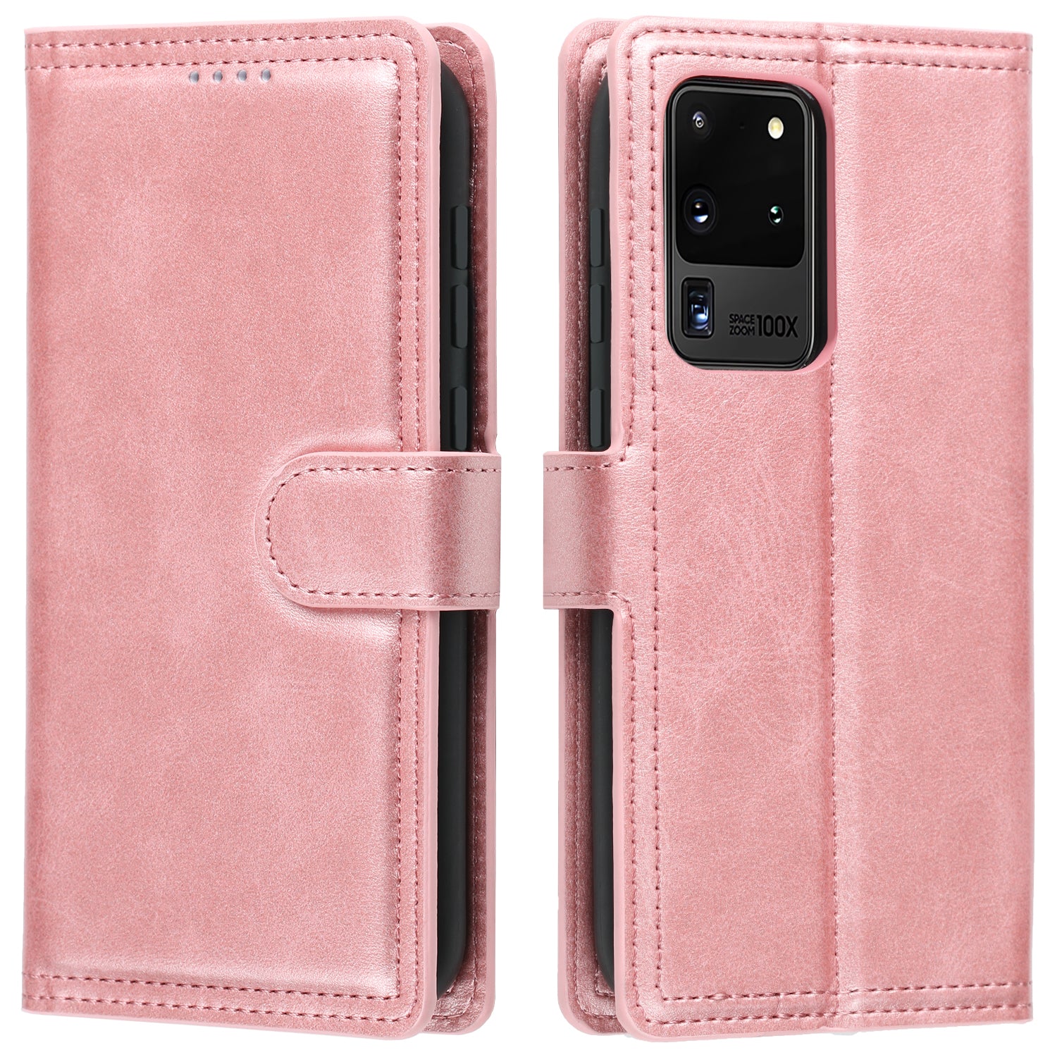 Wallet Leather Stand Phone Cover for Samsung Galaxy S20 Ultra - Rose Gold