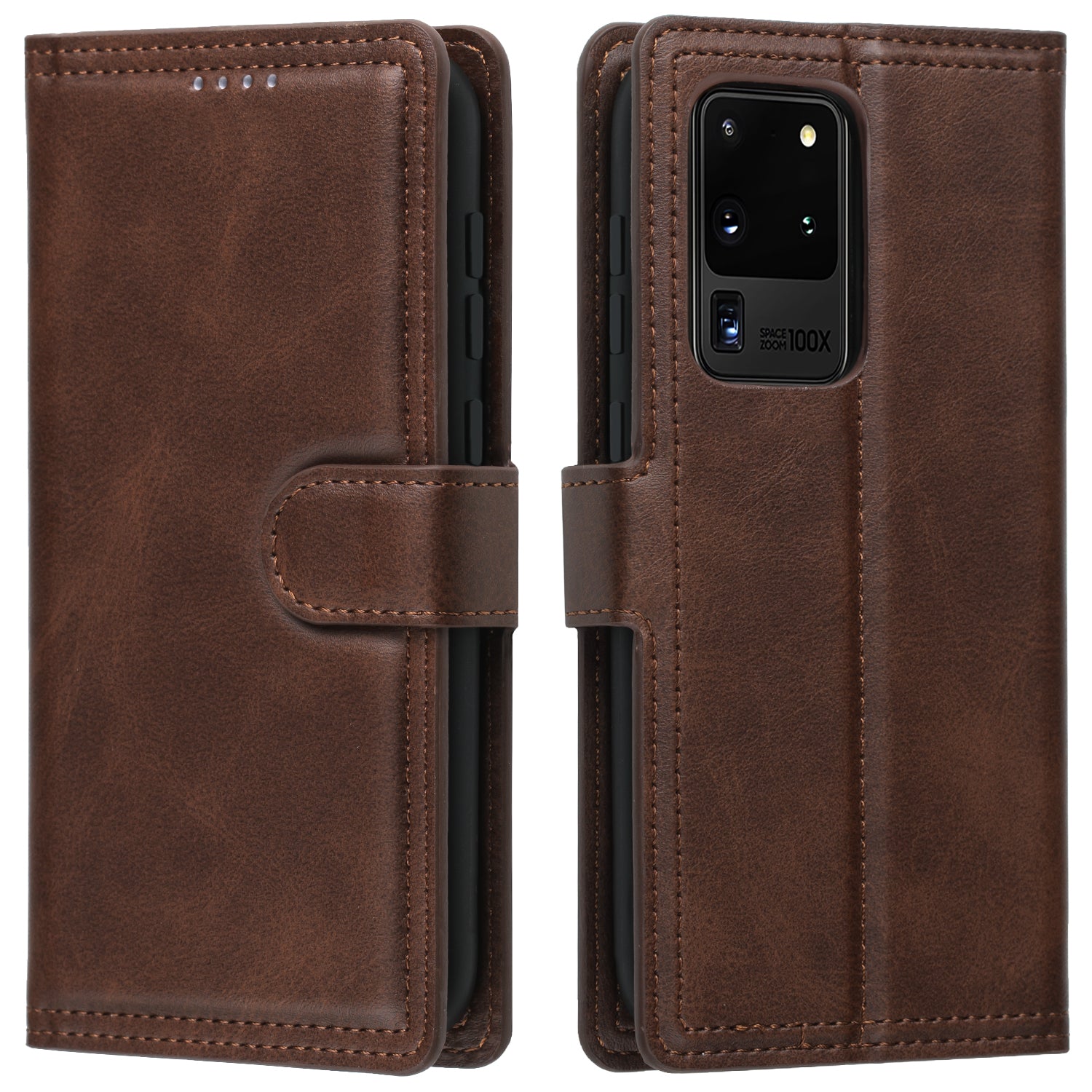 Wallet Leather Stand Phone Cover for Samsung Galaxy S20 Ultra - Coffee