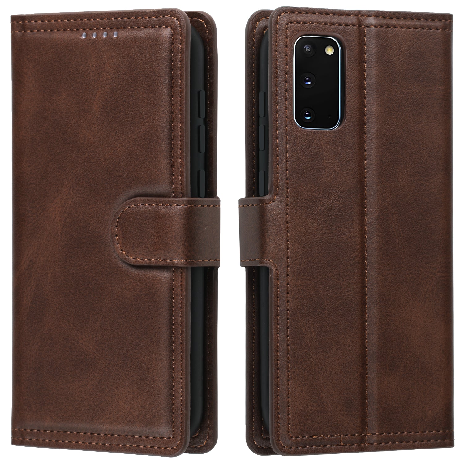 Wallet Leather Stand Phone Cover for Samsung Galaxy S20 4G/S20 5G - Coffee