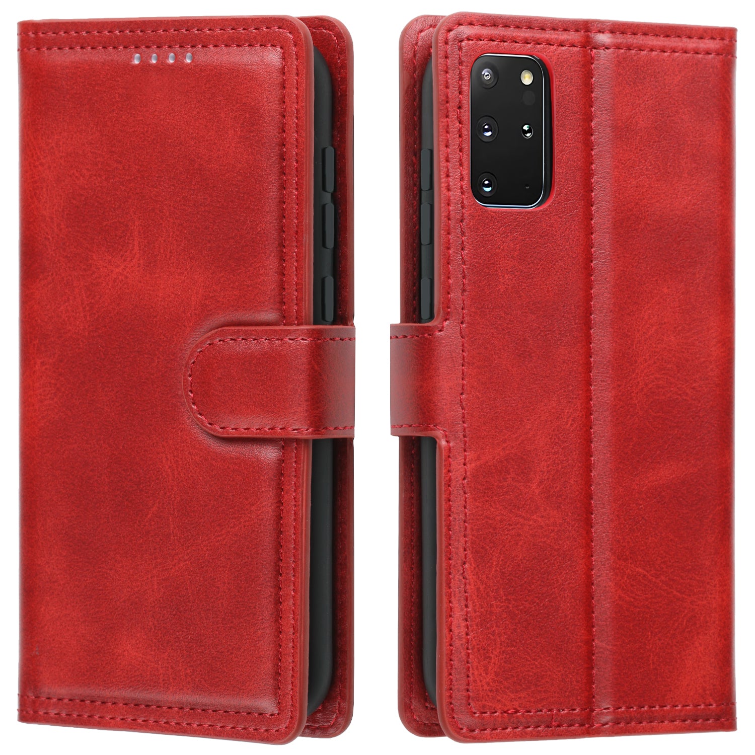 Wallet Leather Stand Phone Case for Samsung Galaxy S20 Plus - Red