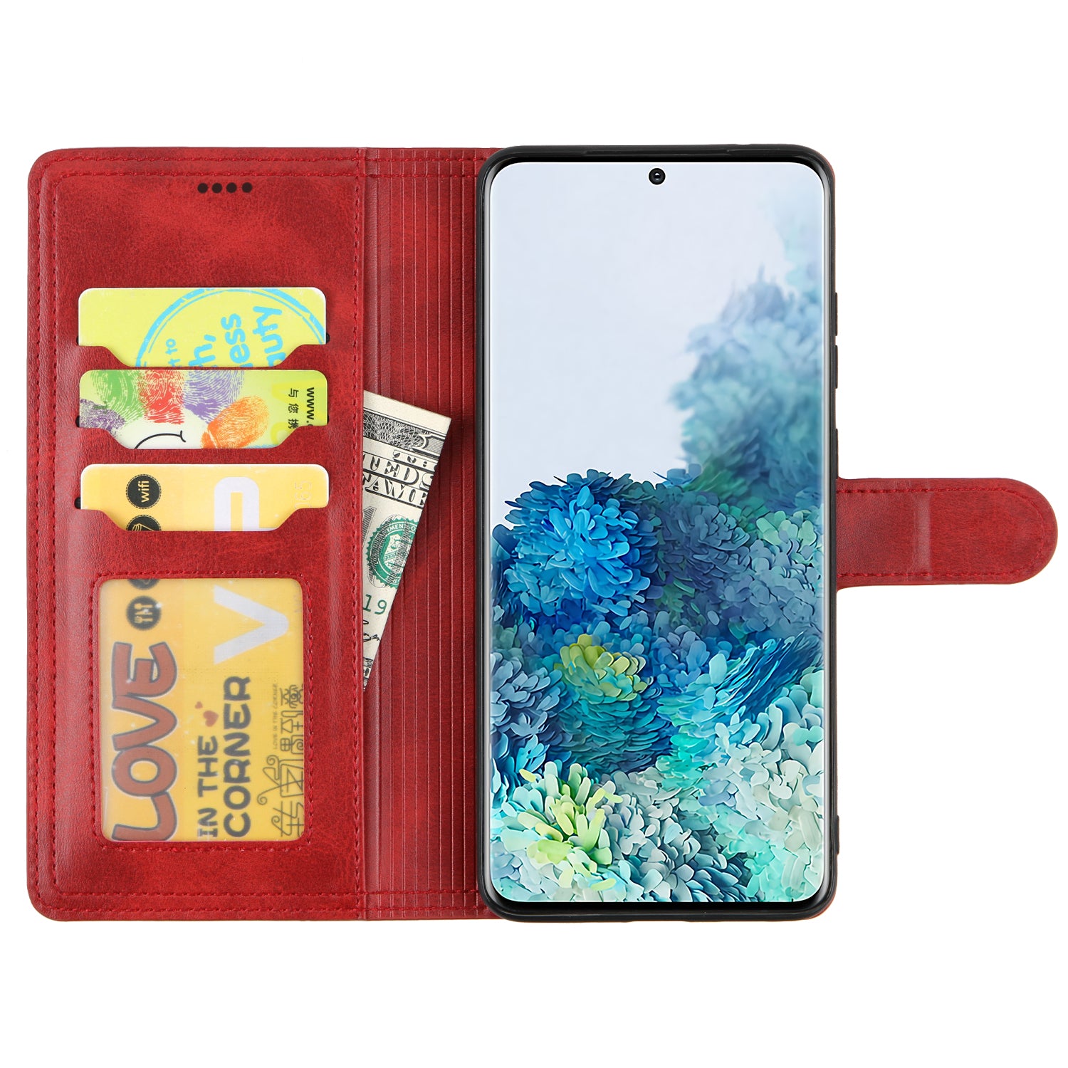 Wallet Leather Stand Phone Case for Samsung Galaxy S20 Plus - Red