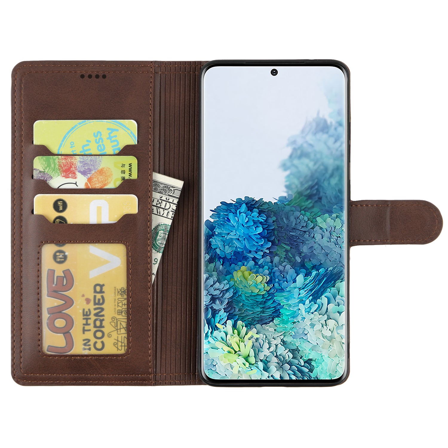 Wallet Leather Stand Phone Case for Samsung Galaxy S20 Plus - Coffee