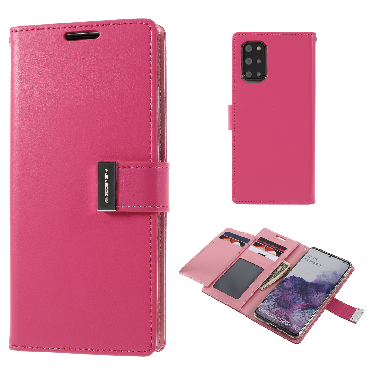 MERCURY GOOSPERY Rich Diary Leather Wallet Protection Case for  Samsung Galaxy S20 Plus / S20 Plus 5G - Rose