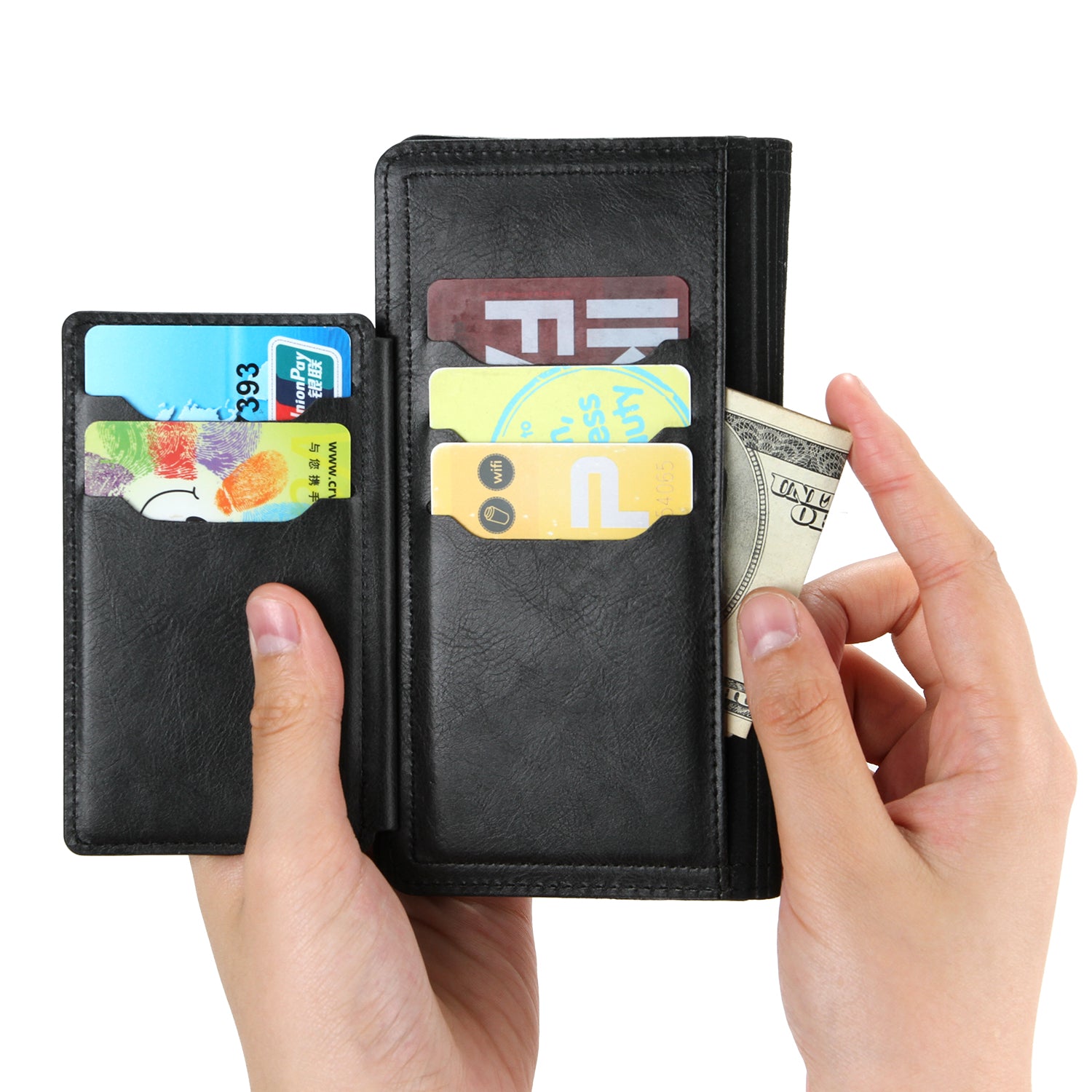 Zipper Pocket Wallet Stand Protection Flip Leather Phone Cover for Samsung Galaxy S20 4G/S20 5G - Black