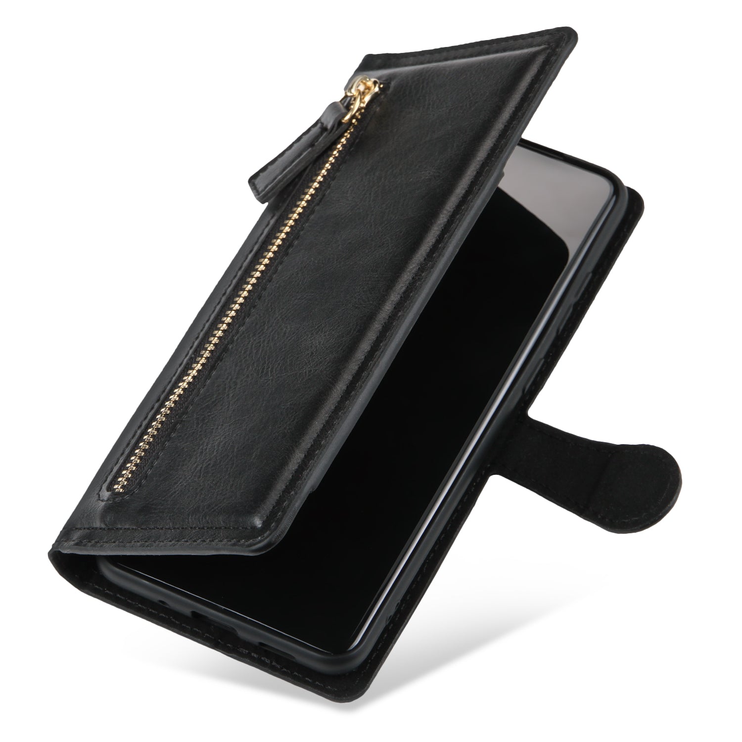 Zipper Pocket Wallet Stand Flip Leather Phone Cover Casing for Samsung Galaxy S20 Ultra - Black