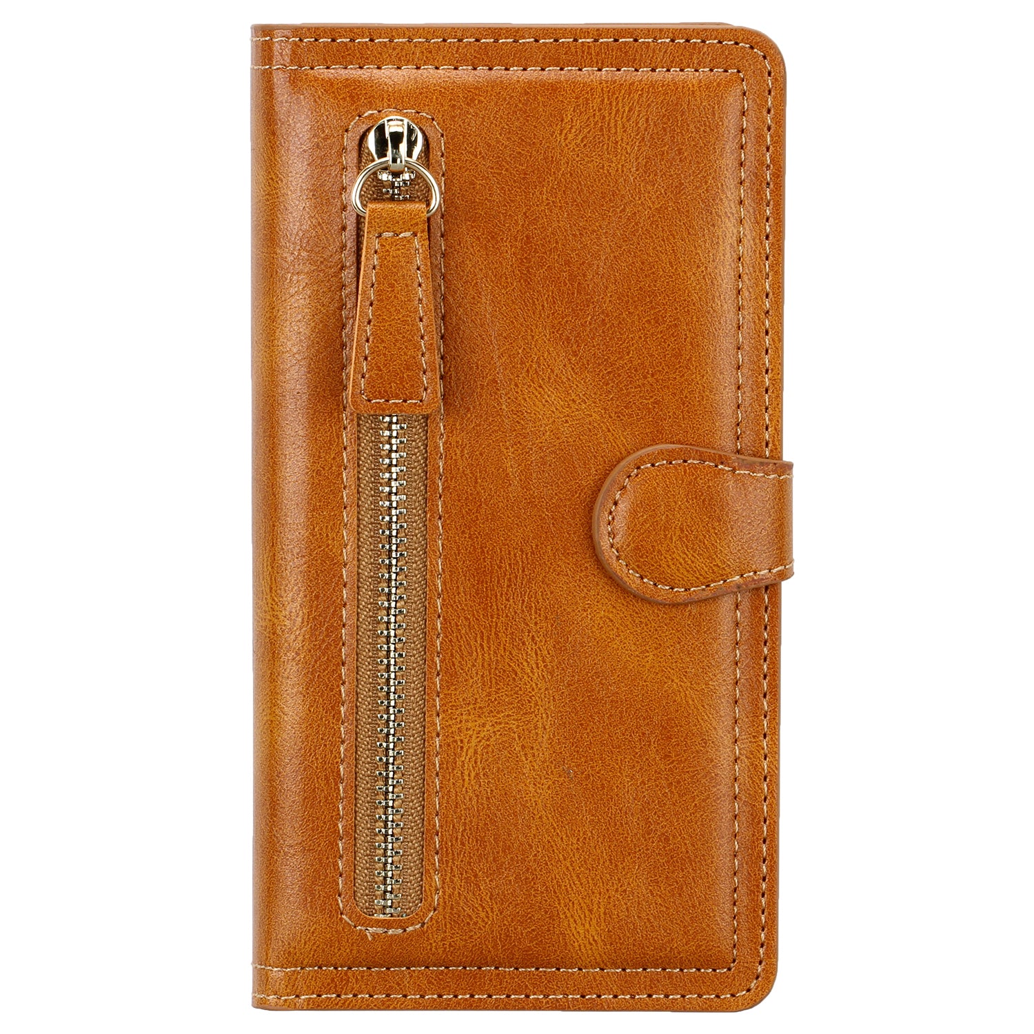 Zipper Pocket Wallet Stand Flip Leather Phone Cover Casing for Samsung Galaxy S20 Ultra - Light Brown